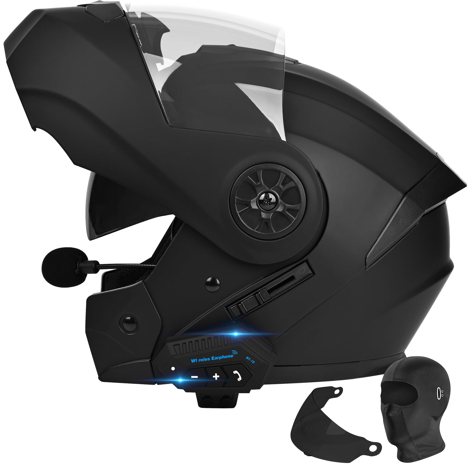DOT/ECE Approved Bluetooth Modular Motorcycle Helmet - Full Face Flip Up Design with Anti-Fog Dual Visor & Built-in Speakers/Mic for Men & Women - Perfect for Commuting, Touring & Long Rides