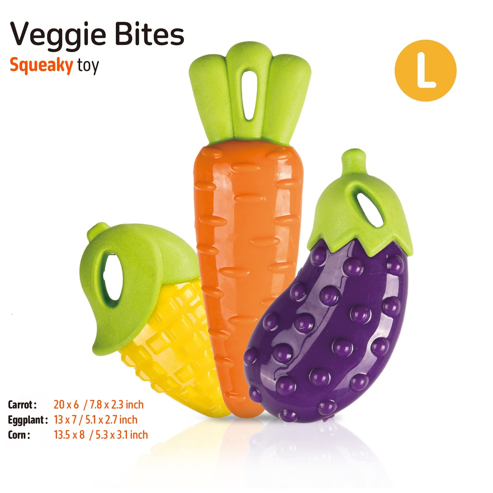Durable Dog Chew Toys for Large & Medium Breeds - 3 Pack Squeaky Interactive Toys for Teeth Cleaning & Gum Massage - Tough Veggie Bites Puppy Chewers - Perfect for Playtime, Training & Dental Health