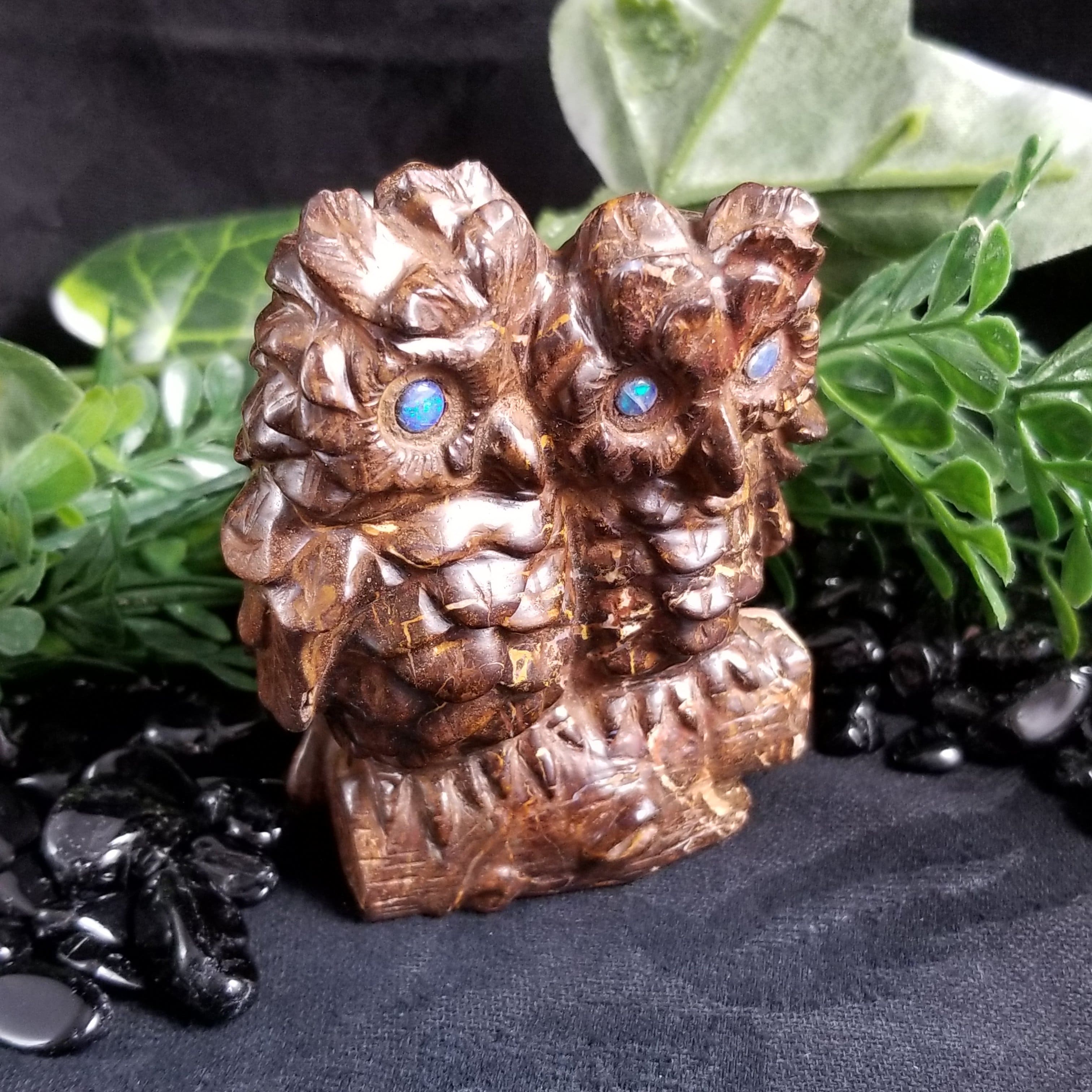 Natural Boulder Opal Owl Carvings (270g) - Handcrafted Gemstone Collectibles for Home Decor, Meditation & Spiritual Gifts