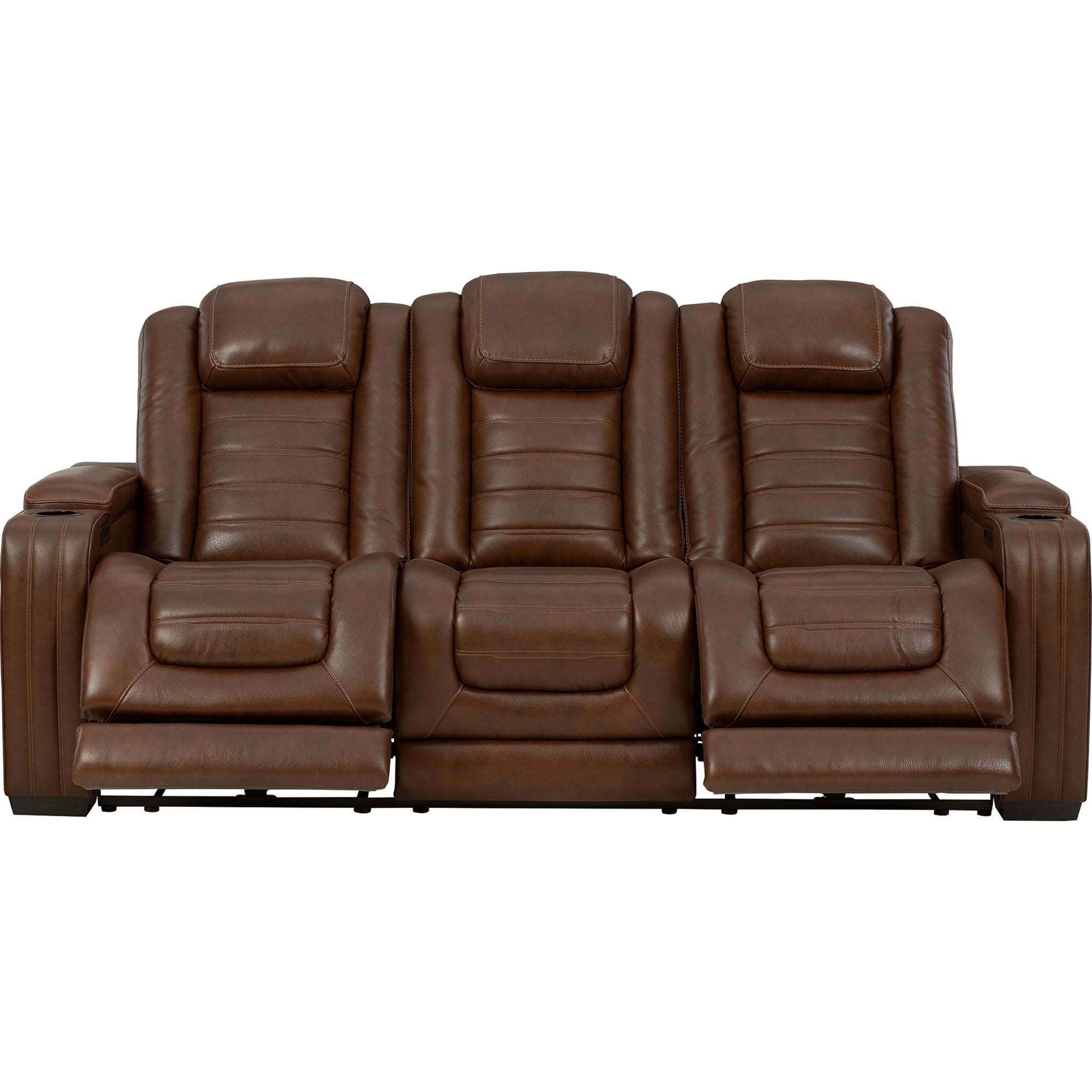 Power Reclining Sofa with USB Ports - Chocolate Brown Leather - Modern Living Room Furniture for Home Theater & Relaxation