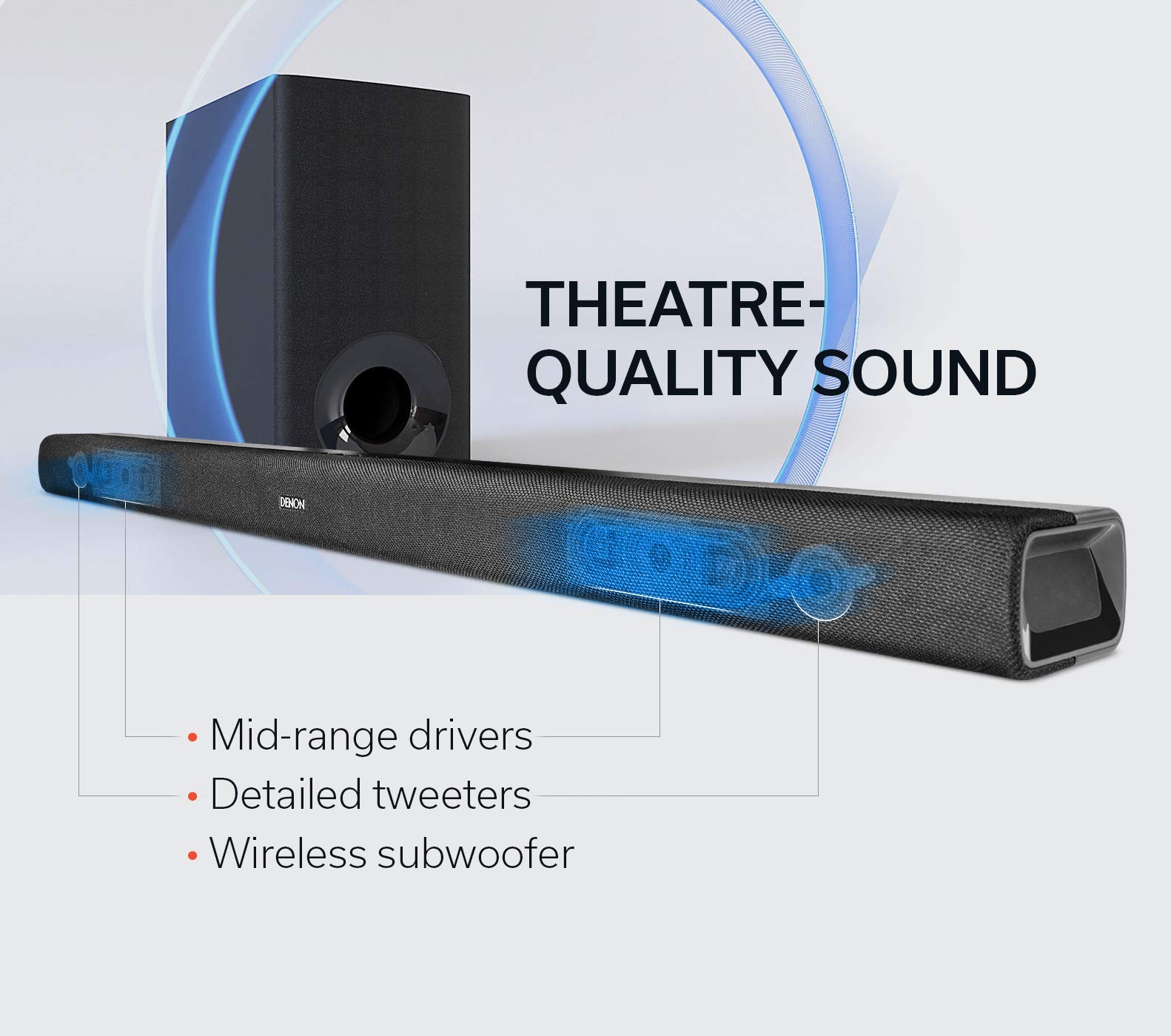 Denon DHT-S316 Premium Soundbar with Wireless Subwoofer - Bluetooth, Dolby Digital & DTS Decoding, HDMI ARC, Dialogue Enhancer - Wall Mountable Home Theater System for TV, Movies & Music Streaming (Black) - Perfect for Living Room Entertainment & Gaming Setup