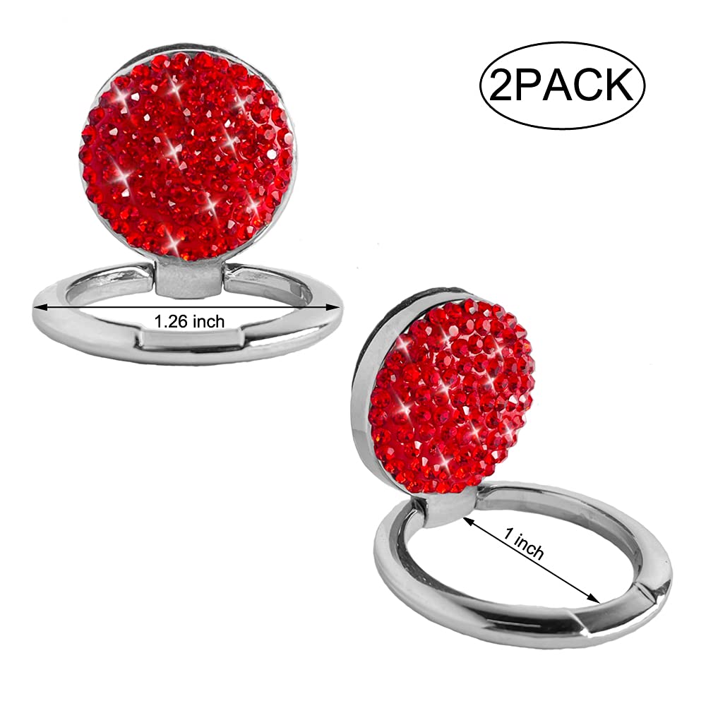 2 Pack Bling Sunglasses Holder & Mask Holder - Shiny Metal Alloy Eyeglasses Hook for Car, Boat, RV, Truck - Crystal Rhinestone Red Bling Car Accessories for Women & Girls - Perfect for Organizing Glasses & Masks While Driving, Traveling or Commuting (Red)