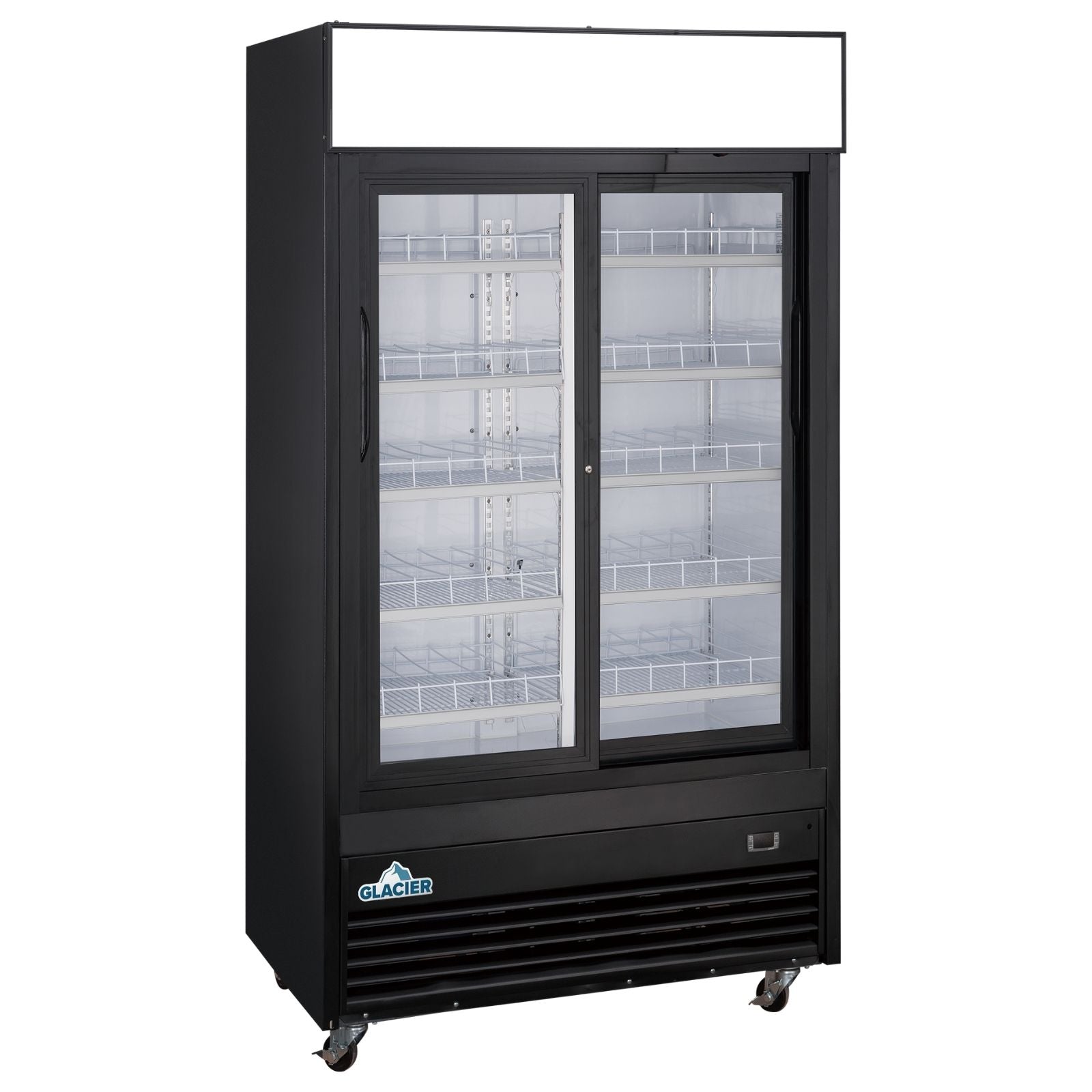 Glacier 39 Inch Commercial Merchandiser Refrigerator with 2 Glass Sliding Doors - Black Stainless Steel Exterior - Perfect for Convenience Stores, Supermarkets, and Restaurant Display