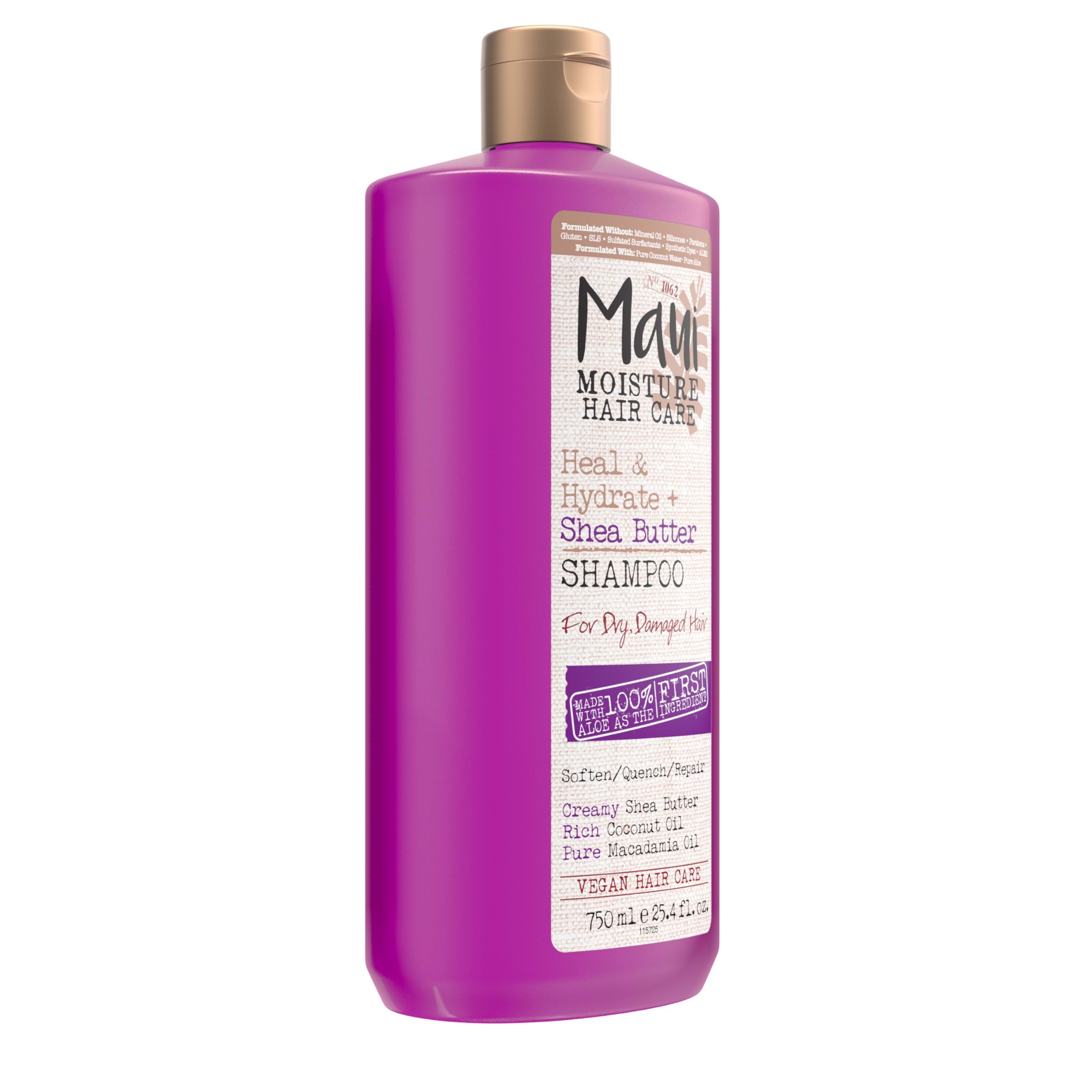 Maui Moisture Heal & Hydrate + Shea Butter Shampoo for Dry, Damaged Curly & Coily Hair - Coconut Oil & Macadamia Oil Infused, Vegan, Sulfate-Free, 25.4 fl oz - Revives & Nourishes Curls for Salon-Quality Results at Home