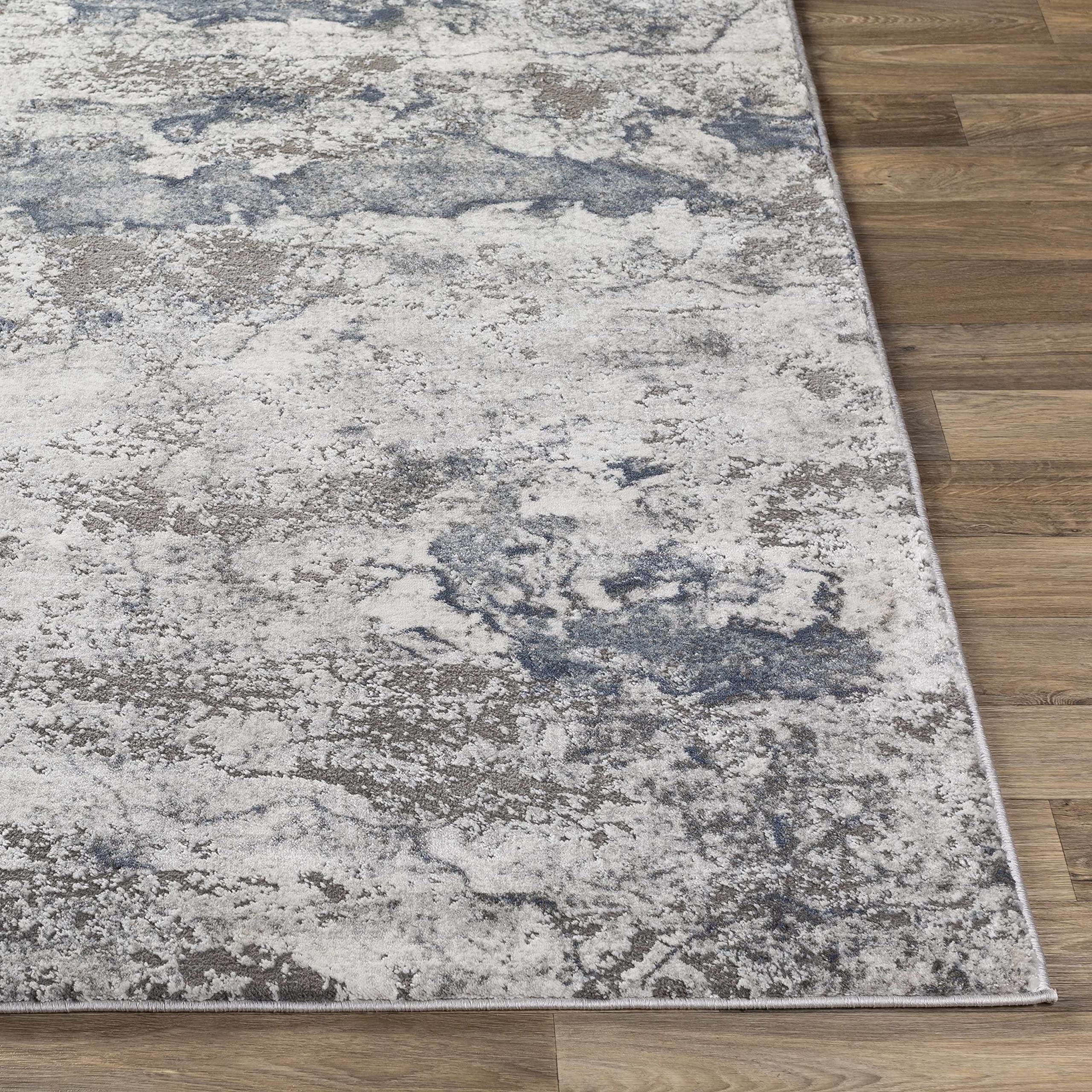 Hauteloom Marble Swirl Collection Modern Abstract Area Rug - Blue, Grey, Beige - 6'7
