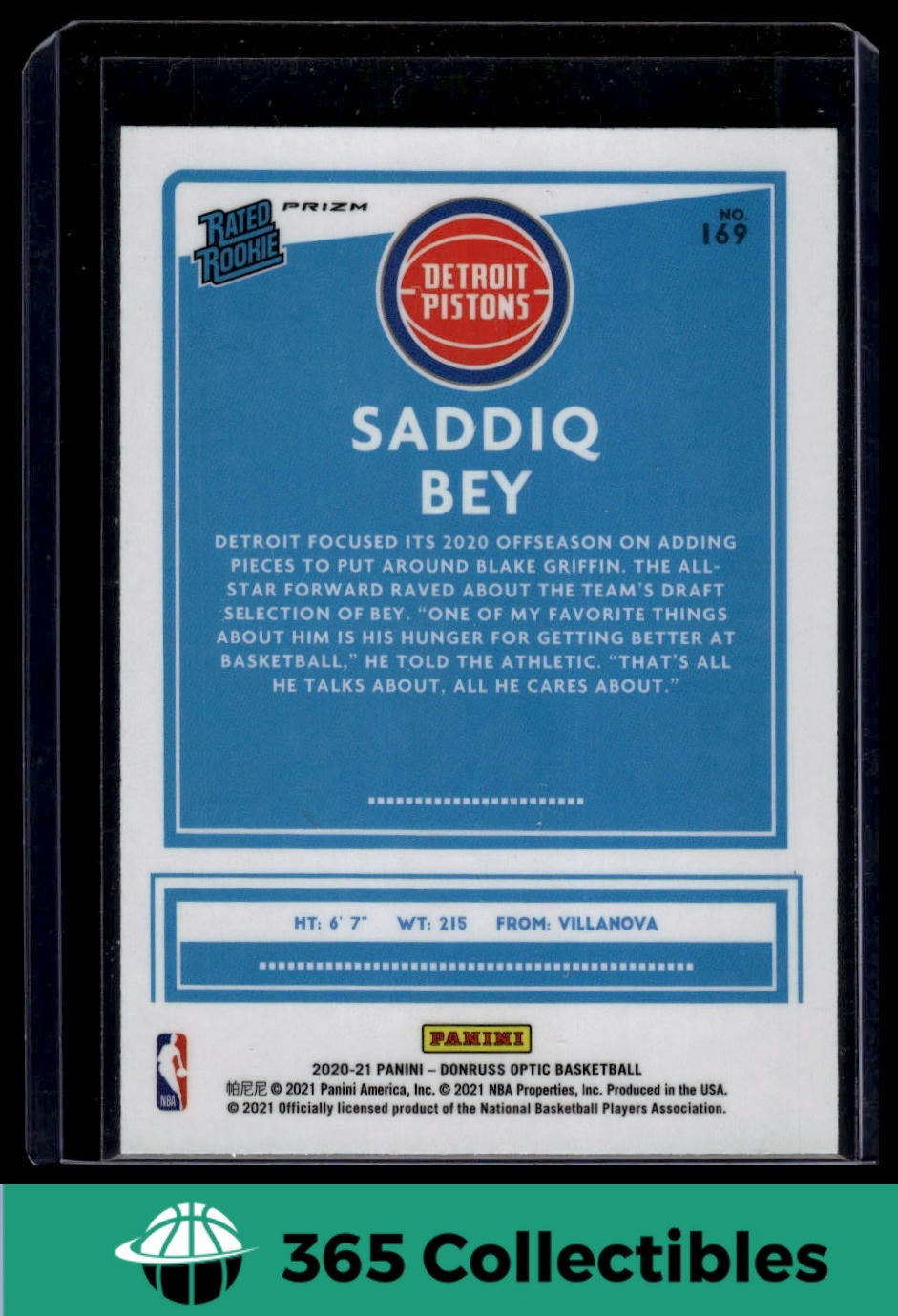 2020-21 Donruss Optic Saddiq Bey Holo Rated Rookie #169 NBA Detroit Pistons Basketball Card - Perfect for Collectors and Sports Fans