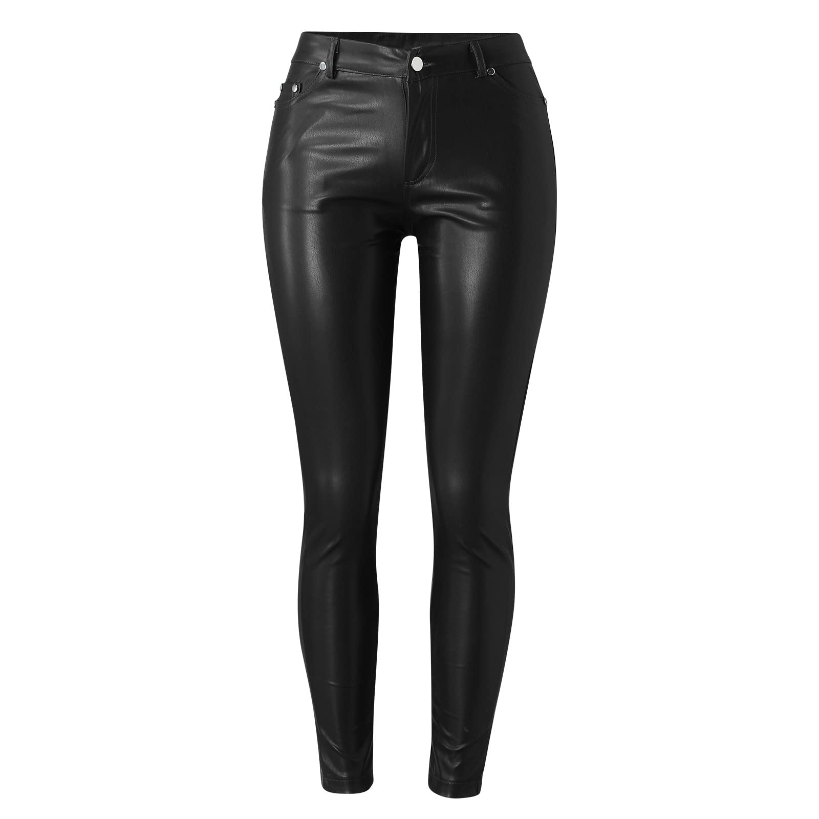 Faux Leather Leggings for Women - High Waist Yoga Pants with Pockets | Stretchy Petite Workout Pants | Perfect for Gym, Running & Casual Wear