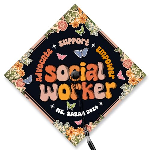 Social Worker Graduation Cap Topper - Advocate Support Empower Printed Grad Hat Decoration for Class of 2024 | 9.5 Inch Unique DIY Cap Accessory | Made in USA | Perfect for Nursing School, MSW Graduation & Social Justice Celebrations
