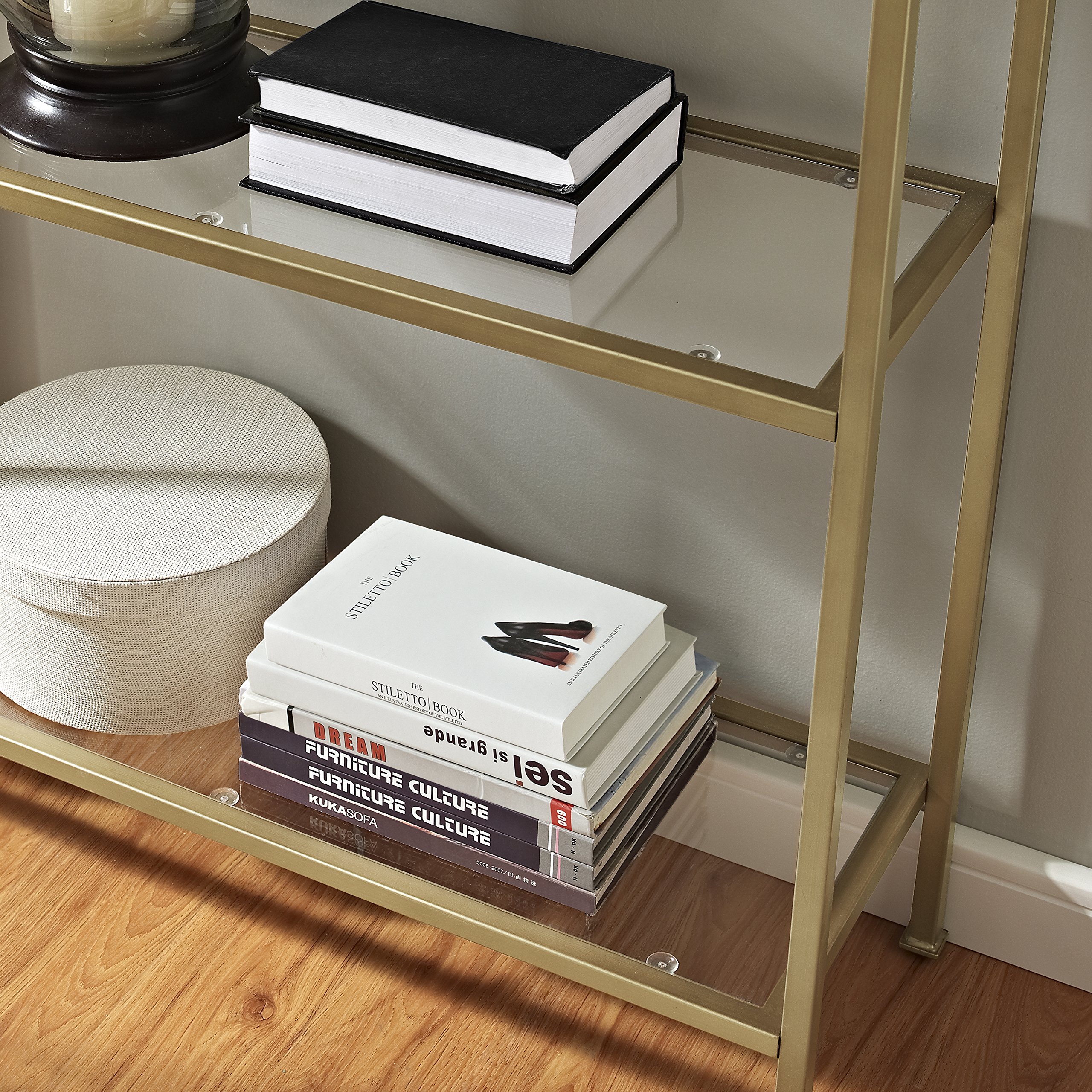 Crosley Furniture Aimee Bookshelf - Gold & Glass Bookcase with 5 Shelves for Home & Office Storage - Perfect for Living Room, Bedroom, or Study Organization