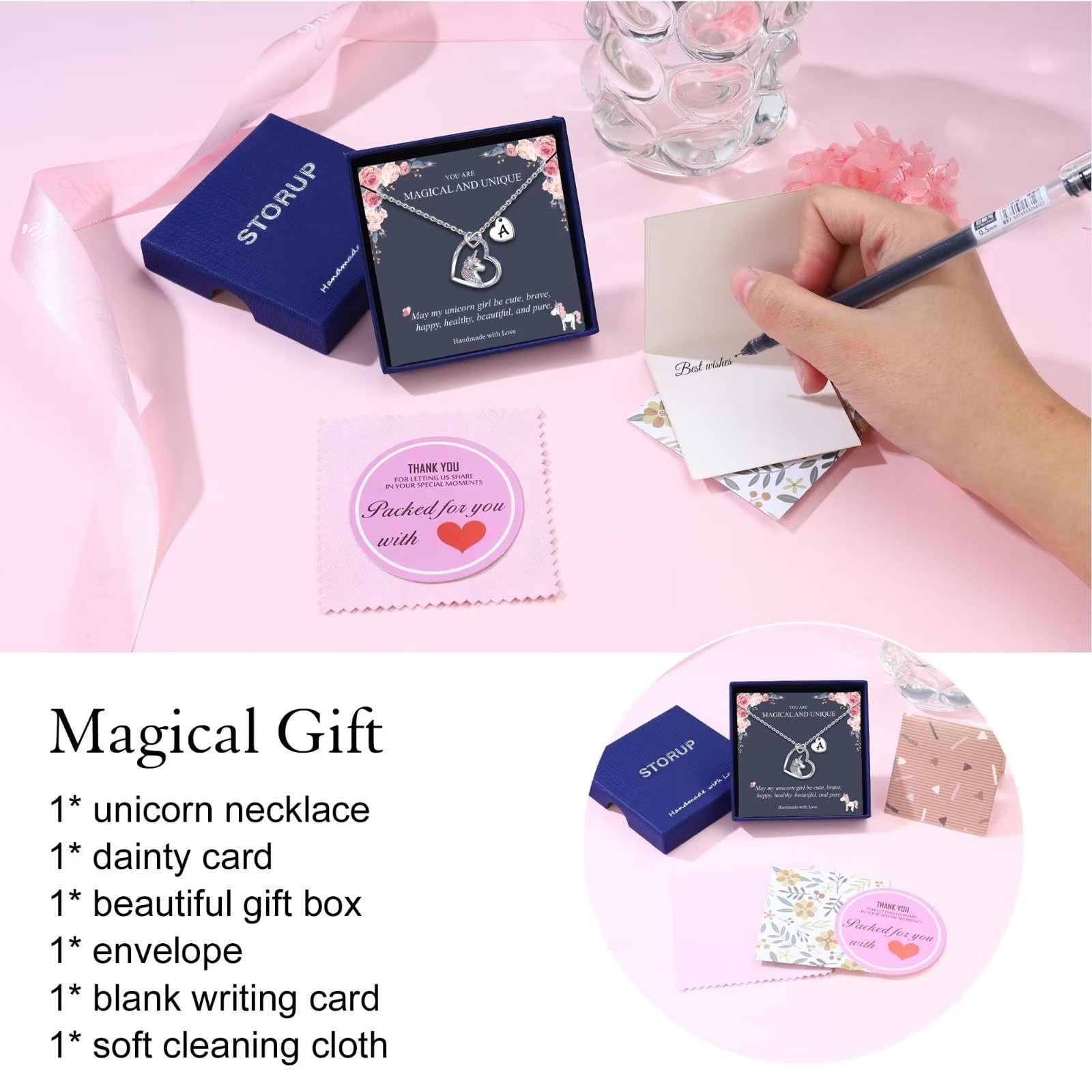 STORUP Unicorn Necklace for Girls - Personalized Heart Initial Pendant Jewelry, Best Birthday Gift for Kids & Teens | Perfect for Birthday Parties, School Events & Special Occasions