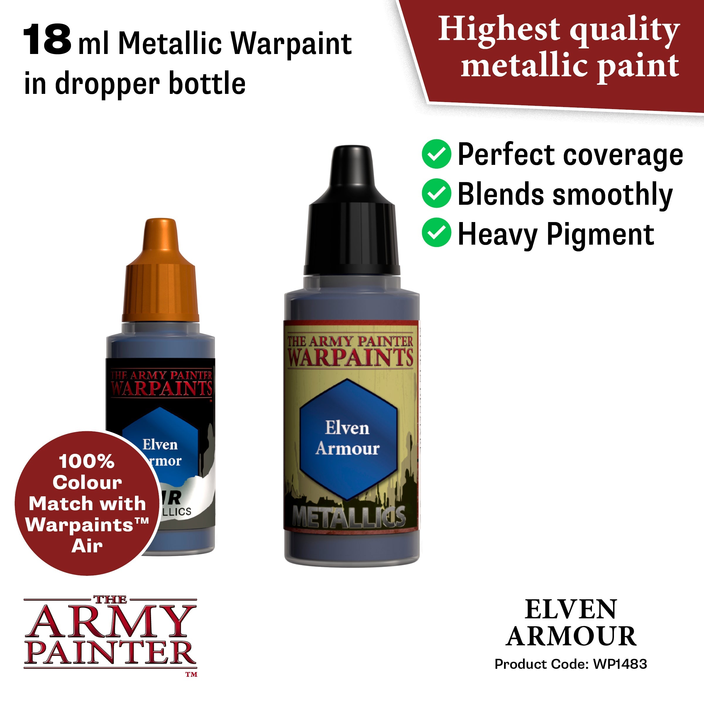 Warpaints Metallics: Elven Armor - Premium Metallic Paint for Miniature Figures & Fantasy Models - Perfect for Warhammer, D&D, and Tabletop Gaming