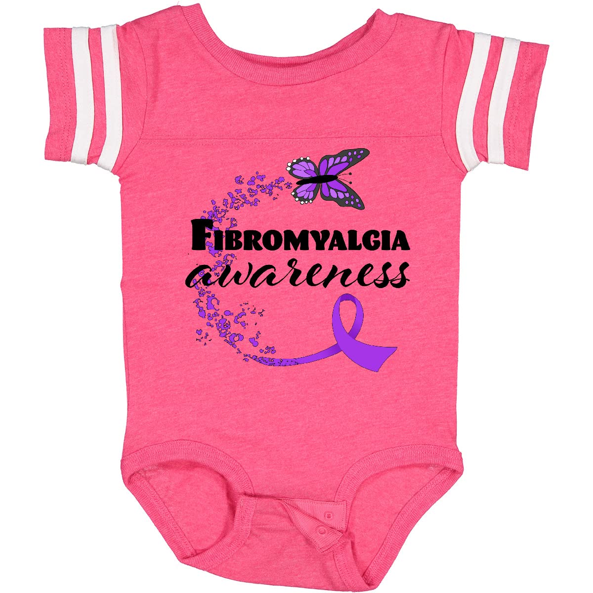 Inktastic Fibromyalgia Awareness Butterfly Ribbon Baby Bodysuit - Cute Infant Outfit for Support & Awareness - Perfect for Fundraisers, Walks & Family Events