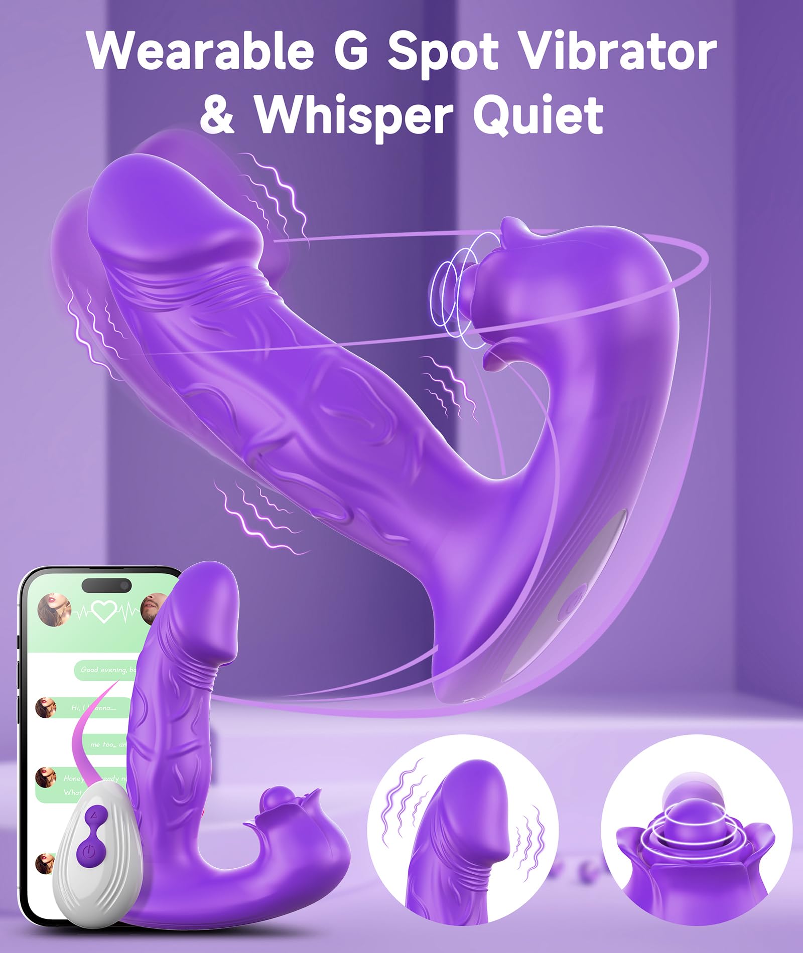 Premium 3-in1 App Remote Control Vibrator for Women - 9 Vibration & 9 Tapping Modes, Wearable G-Spot & Clitoral Stimulator, Couples Sex Toy for Long Distance Play (Purple) | Perfect for Solo Play, Couples Fun & LDR Intimacy