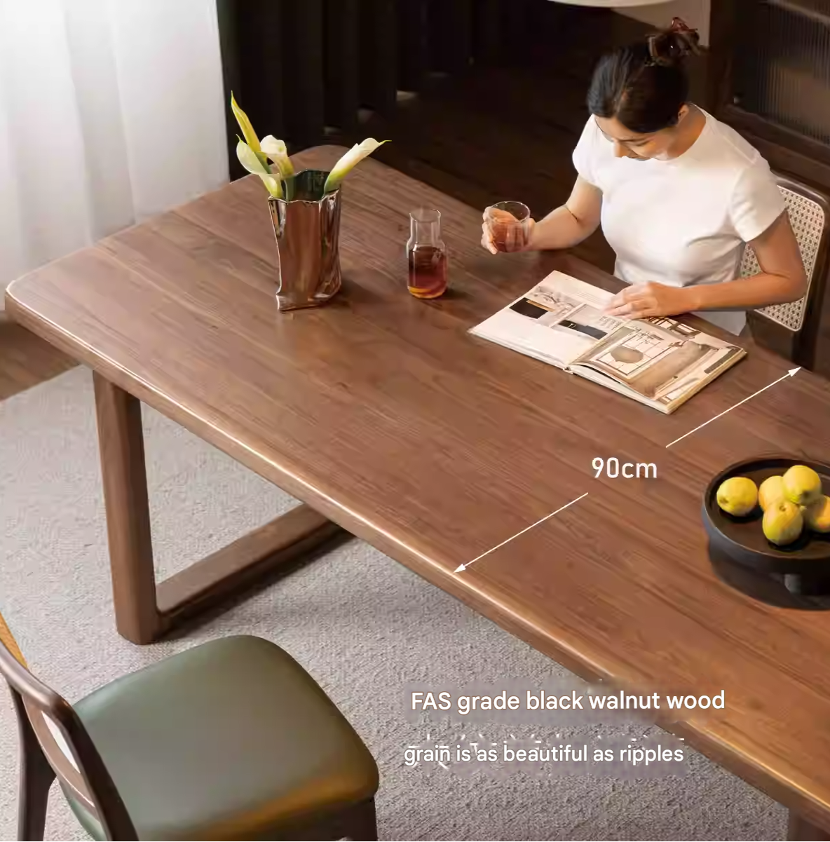 Premium Black Walnut Solid Wood Dining Table - Large 8-Seater Rustic Farmhouse Style for Dining Room & Kitchen | Handcrafted Natural Wood Table for Family Gatherings & Dinner Parties