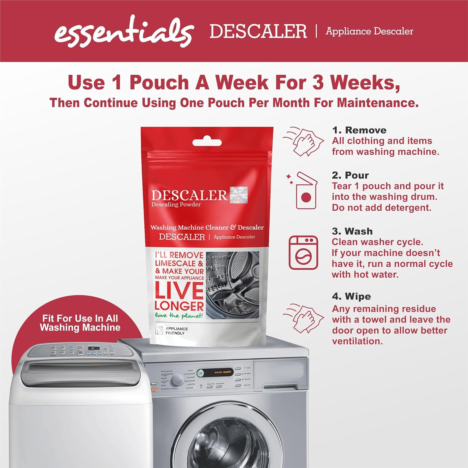 Soldfly Washing Machine Cleaner Powder - 100g (6 Pack) for Front Load & Top Load Washers - Deep Cleaning & Descaling Formula - Eliminate Odors & Residue - Ideal for Laundry Maintenance & Appliance Care