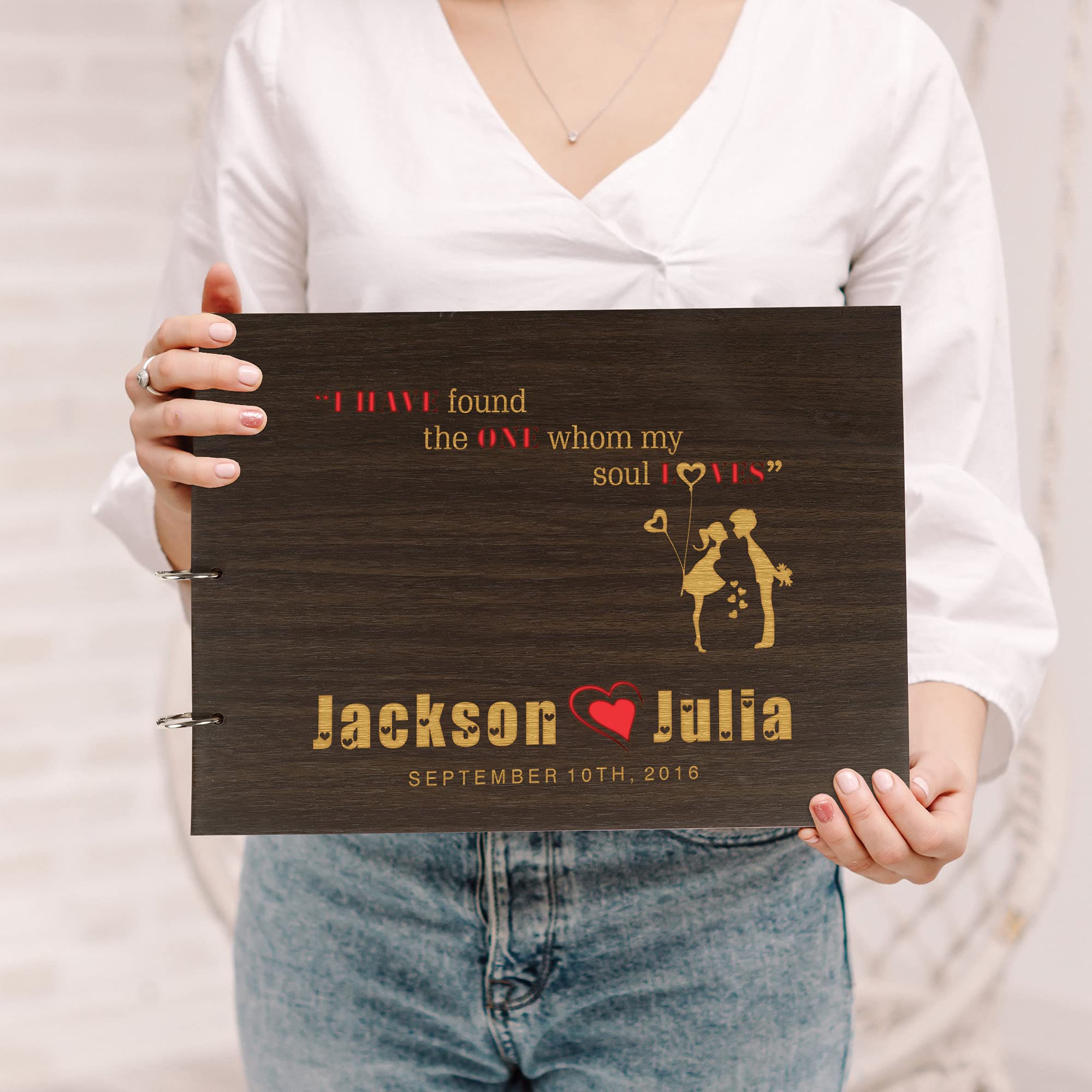 Personalized Laser Engraved Wooden Wedding Guest Book - Custom Sign-in Registry for Bridal Shower, Anniversary & Reception - Unique Keepsake Scrapbook for Couples - 7N