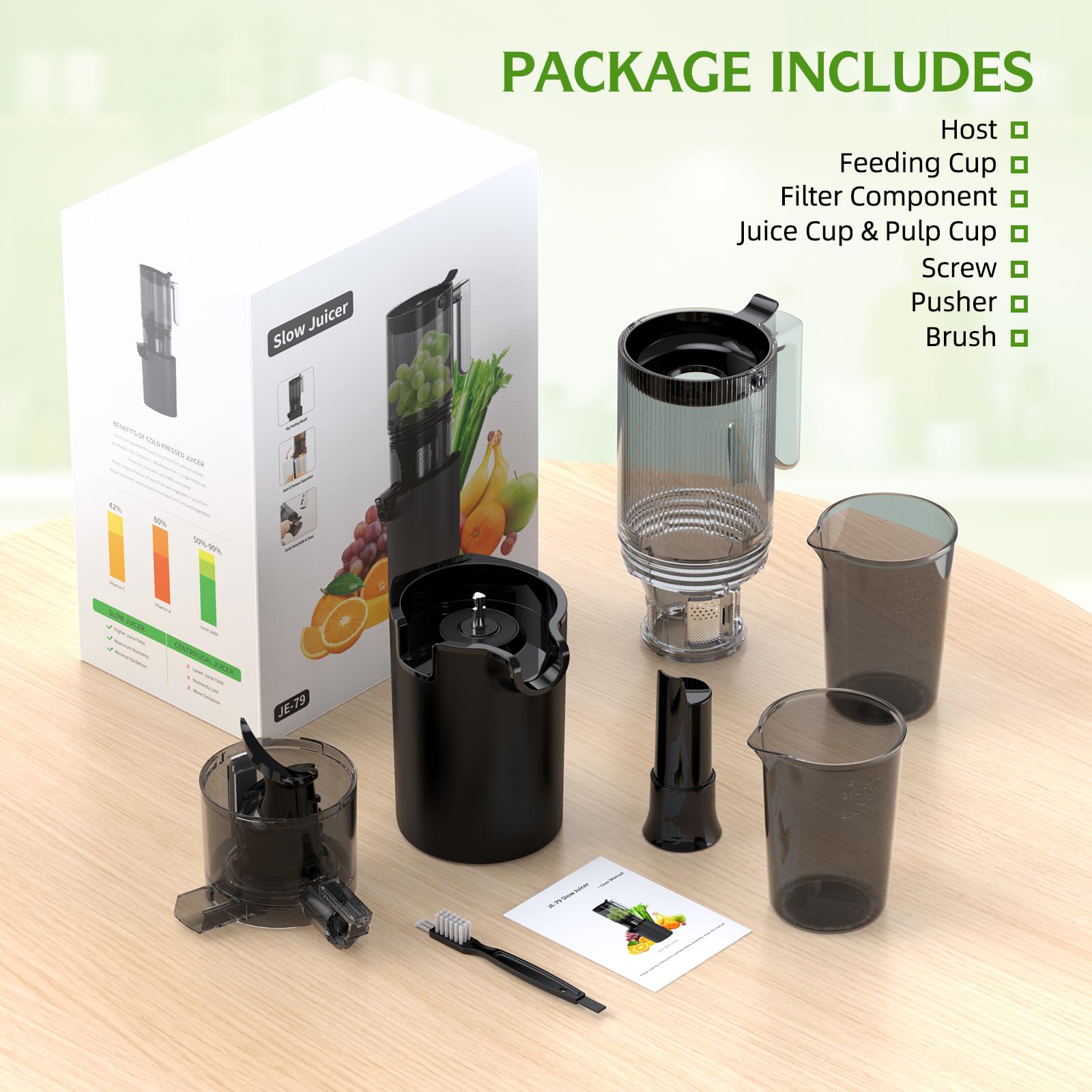 Premium Cold Press Juicer Machine - Slow Masticating Juicer with 5.4