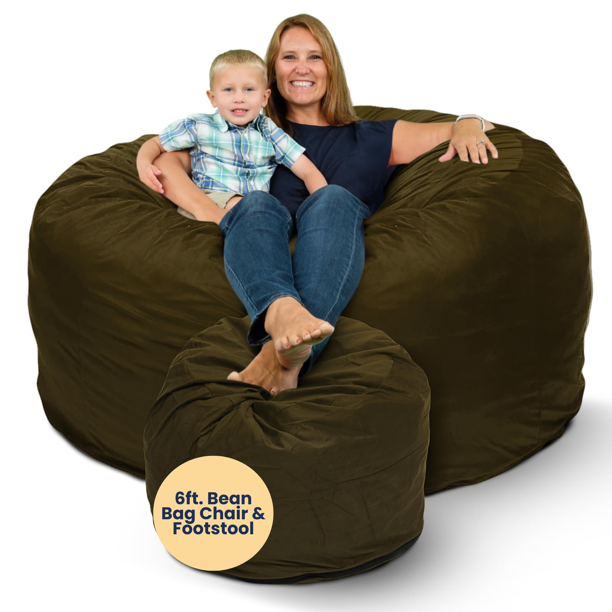 ULTIMATE SACK 6ft Oversized Bean Bag Chair & Footstool for Adults - Premium Olive Suede Lounge Furniture | Perfect for Living Room, Bedroom, Game Room & Dorm Relaxation