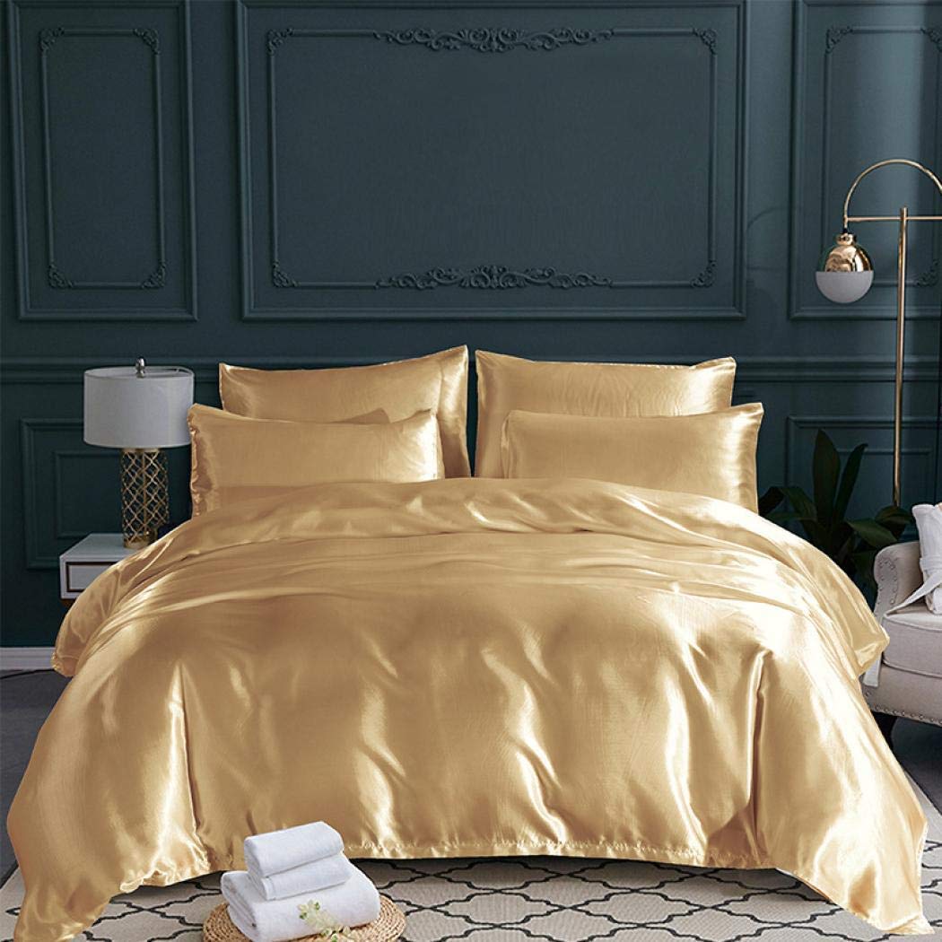 Luxury True Silk Satin Comforter - 300 GSM Fluffy Down Alternative Bedding - Box Stitched Design - Ultra Soft & Machine Washable - Twin/Twin XL Size - Perfect for Master Bedroom, Guest Room & Cozy Winter Nights (Gold)