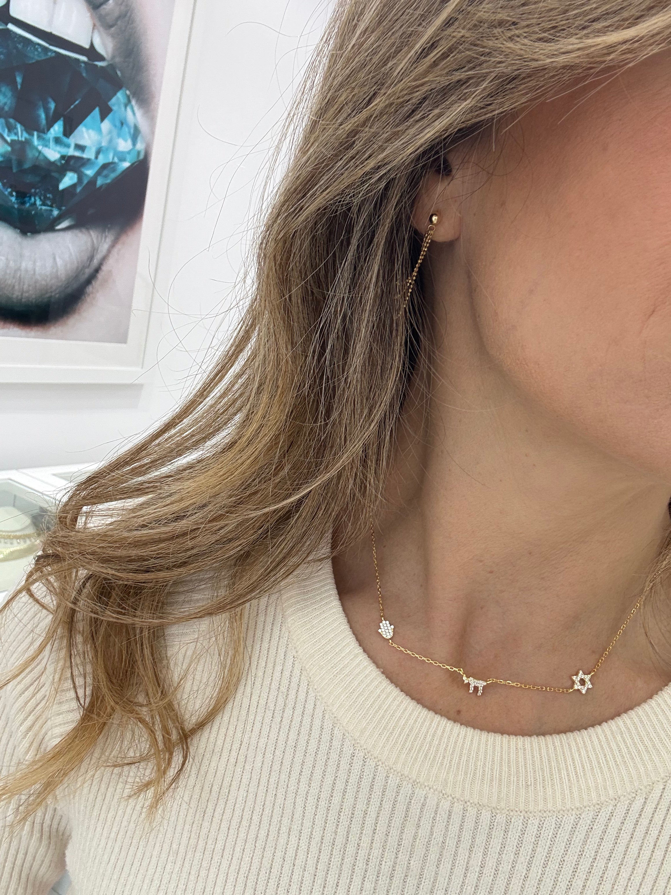 PAVÉ STAR OF DAVID EYE CHAI NECKLACE - 14K Gold Jewish Jewelry for Women, Men - Elegant Hebrew Pendant for Bar Mitzvah, Hanukkah Gifts & Everyday Wear