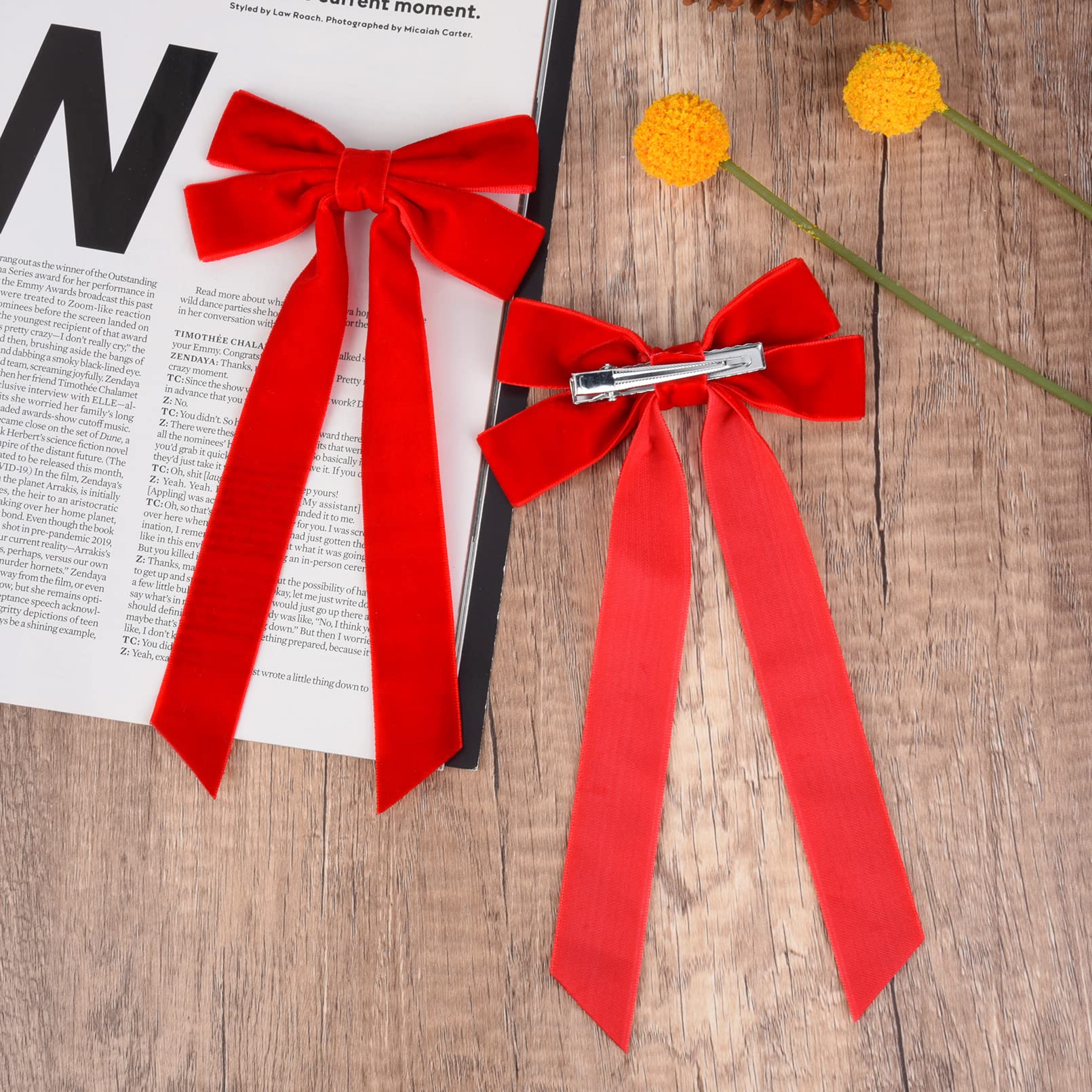 2PCS Velvet Hair Bows - Red Hair Ribbon Clips with Big Fall Alligator Clips - Elegant Hair Accessories for Women, Girls, Toddlers & Kids | Perfect for Parties, Weddings & Daily Styling