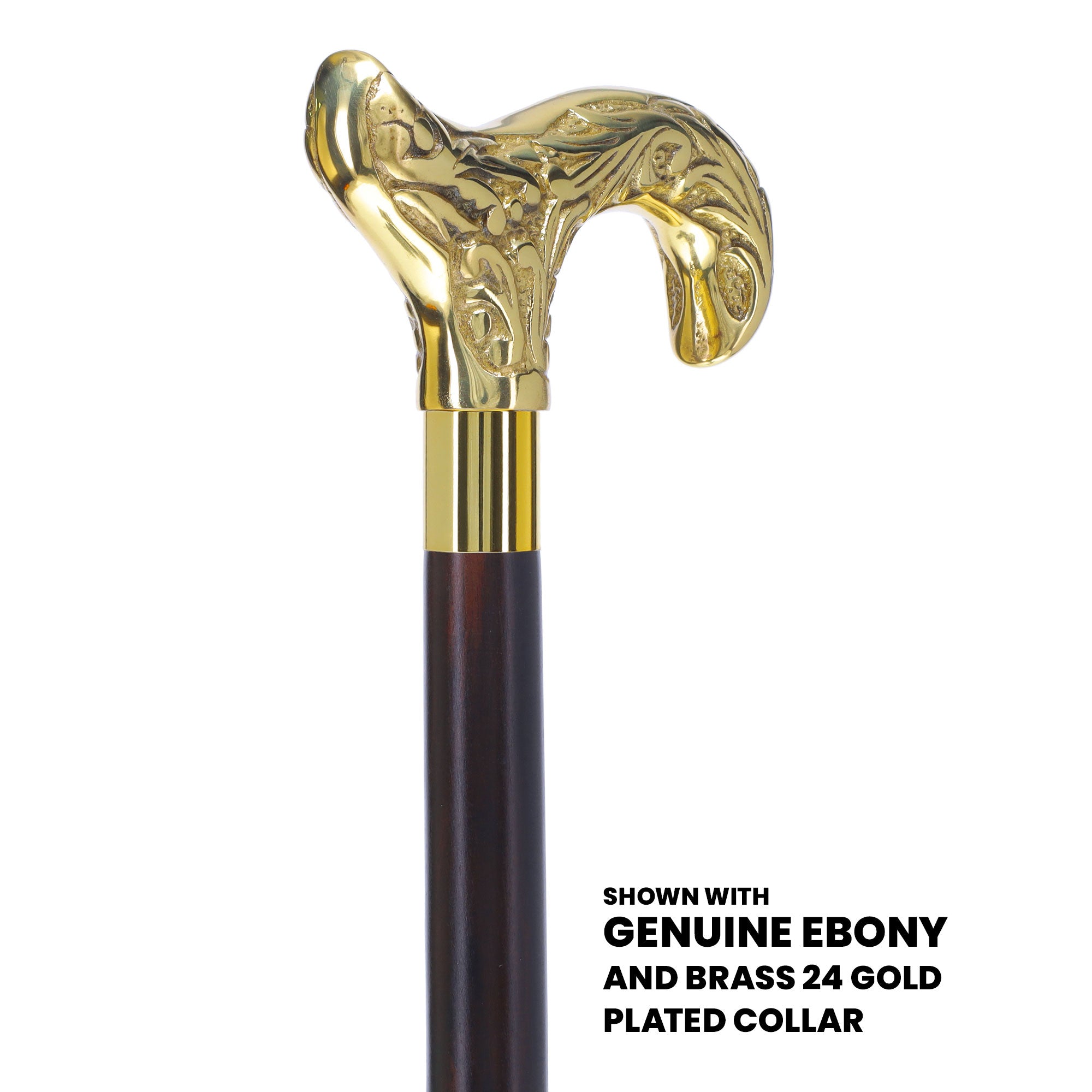 Premium Brass Derby Handle Walking Cane with Brown Beechwood Shaft & Gold Aluminum Collar - V2112 - Scratch & Dent Discount - Ideal for Seniors, Hiking & Fashion Accessories