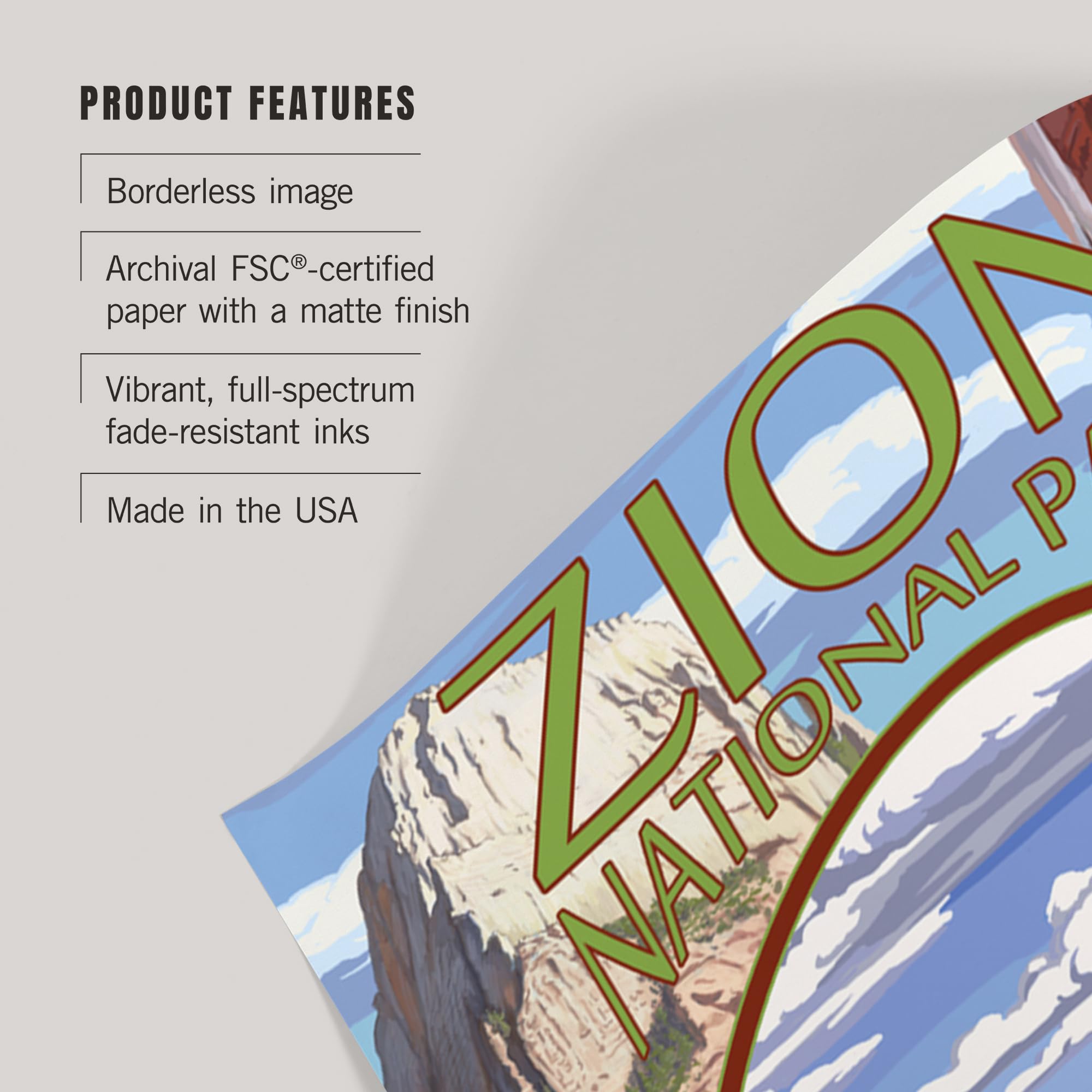 Lantern Press 16x24 Inch Giclee Print - Zion National Park Utah Landscape Art - Premium Wall Decor for Living Room, Bedroom & Office