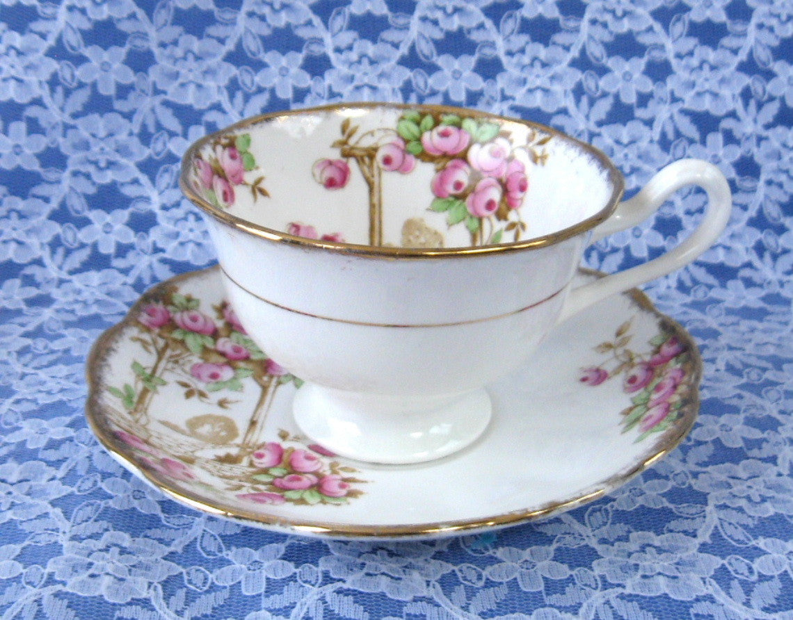 Vintage Royal Albert Crown China Rosalie Tea Cup and Saucer Set - Hand-Painted Floral Transferware, Art Deco Style (1927-1935) | Perfect for Afternoon Tea, Collectibles, and Vintage Home Decor