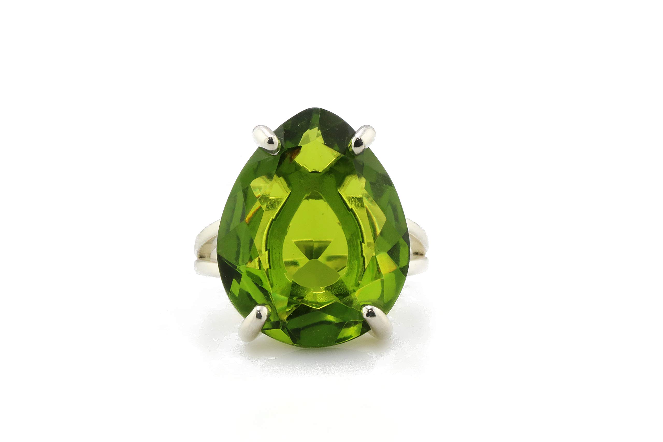 Anemone Jewelry Pear Peridot Ring for Women - Vintage Sterling Silver Statement Ring - Customizable Birthstone Jewelry with Engraving - Perfect Gift for Her, Birthday, Anniversary & Special Occasions