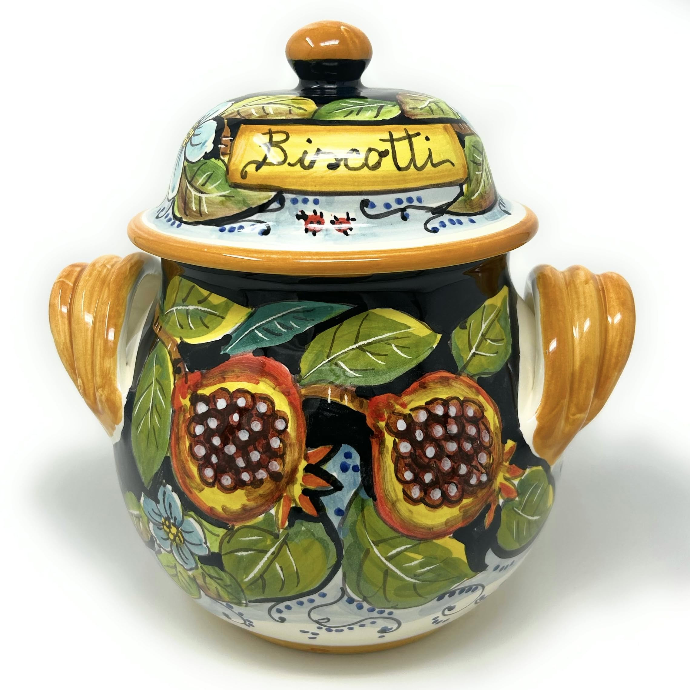 Hand-Painted Italian Ceramic Cookie Jar - Tuscan Pottery Biscotti Container with Fruit Design, Made in Italy | Perfect for Kitchen Storage & Gift Giving
