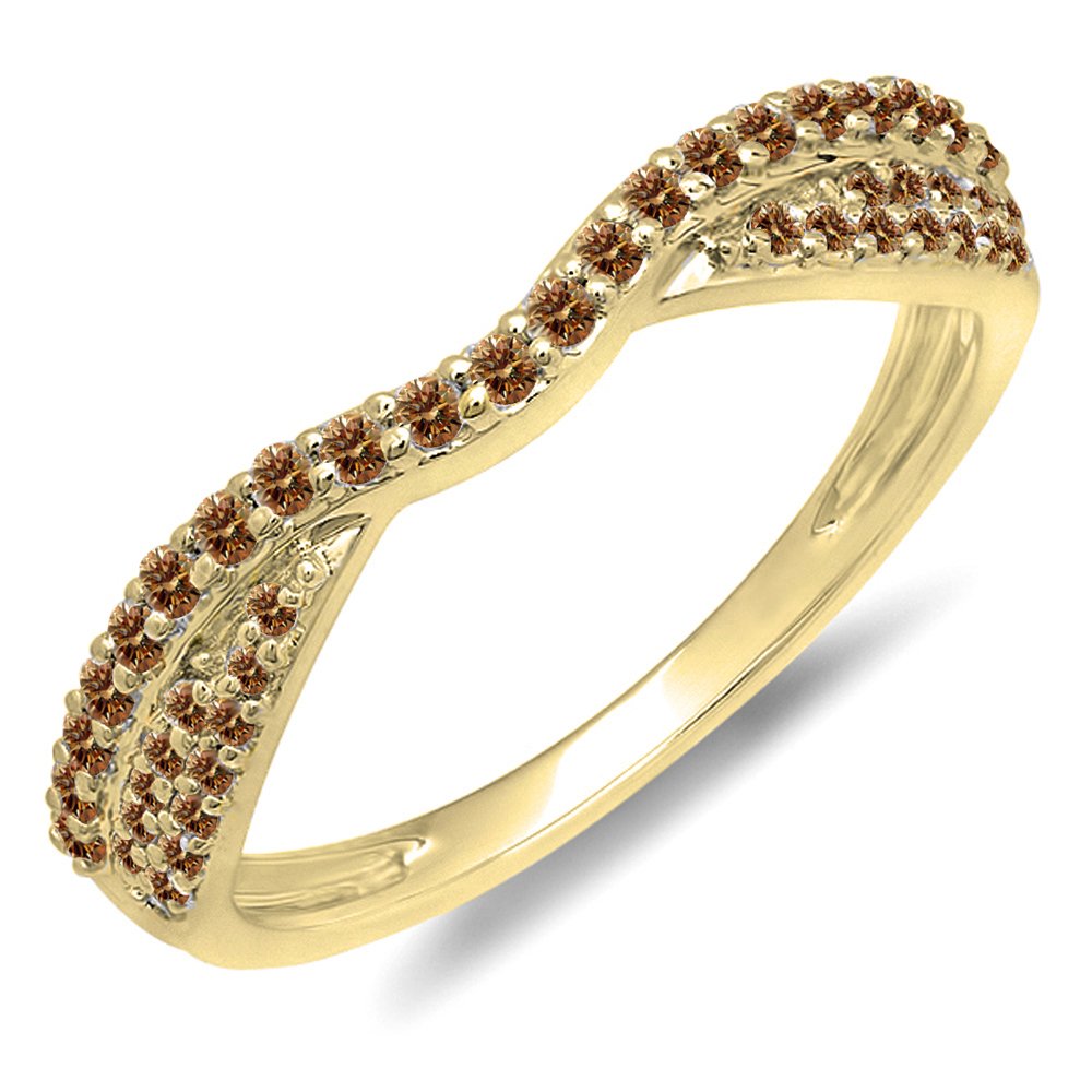 Dazzlingrock 14k Solid Gold Round Champagne Diamond Wedding Band Ring for Women - 0.36 Cttw Anniversary Stackable Ring - Perfect for Bridal Jewelry, Engagement Gift & Special Occasions