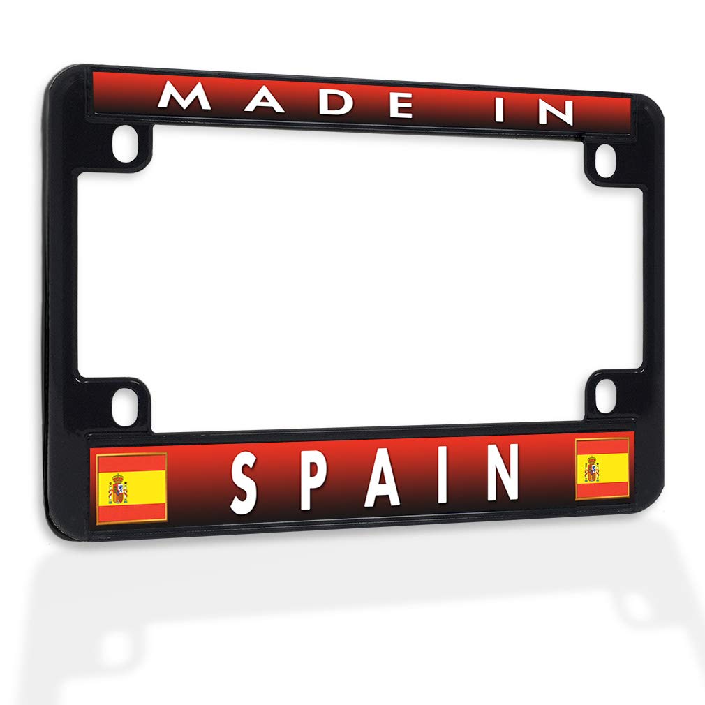Sturdy Metal Insert Bike License Plate Frame - Weatherproof Motorcycle Accessory (Black, 4-Hole Design) - Made in Spain - Perfect for Harley, Cruiser & Sports Bikes - Durable Protection Against Rain & Road Debris
