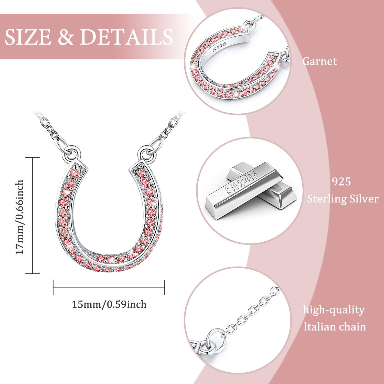Lucky Horseshoe Necklace for Women – Sterling Silver Birthstone Pendant with Gift Box | Elegant Good Luck Charm Jewelry for Birthdays, Anniversaries & Everyday Wear