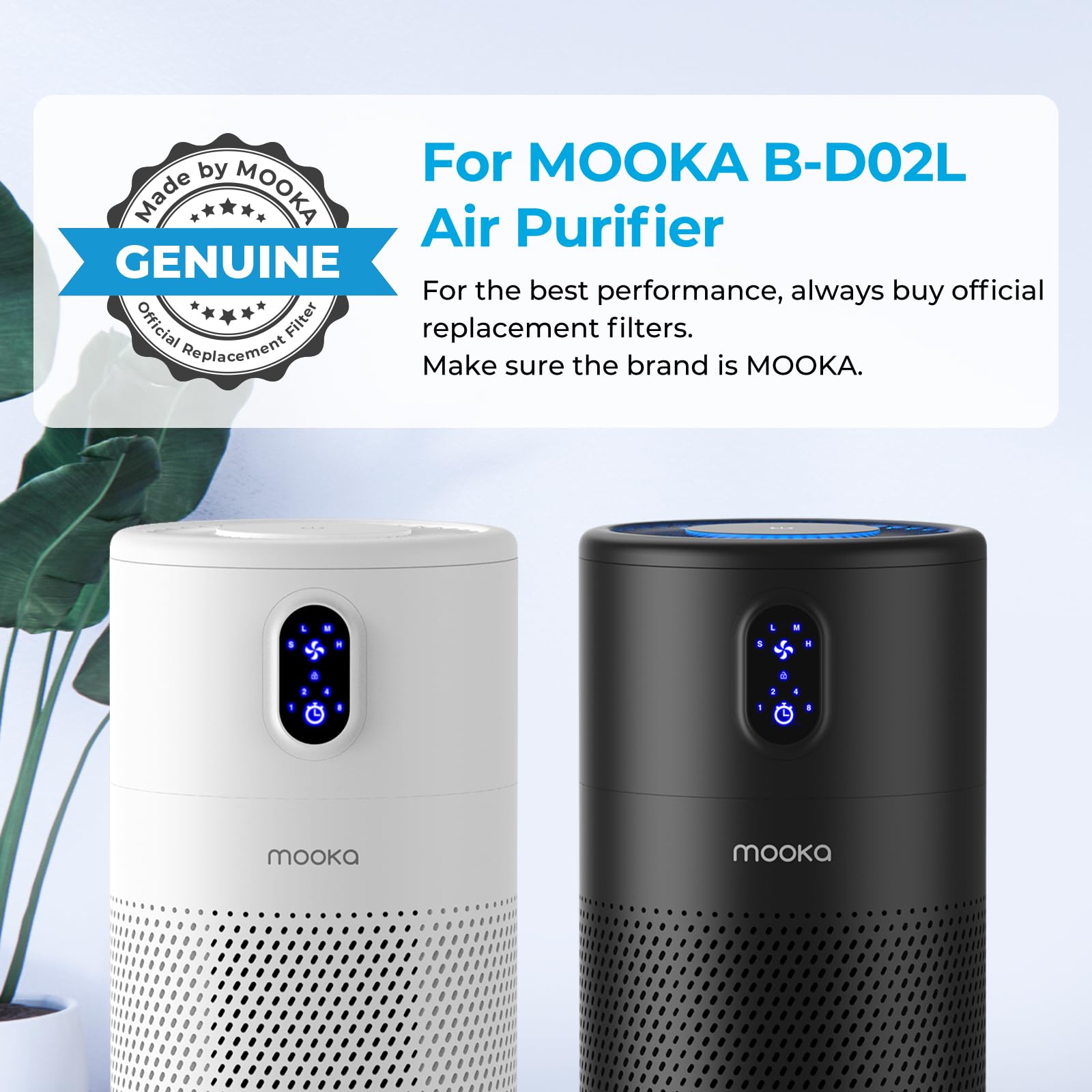 MOOKA Official Certified HEPA Replacement Filter for B-D02L/B-D02 Air Purifier (2-Pack) - Compatible with Bedroom, Office & Home Use - Improves Air Quality & Reduces Allergens