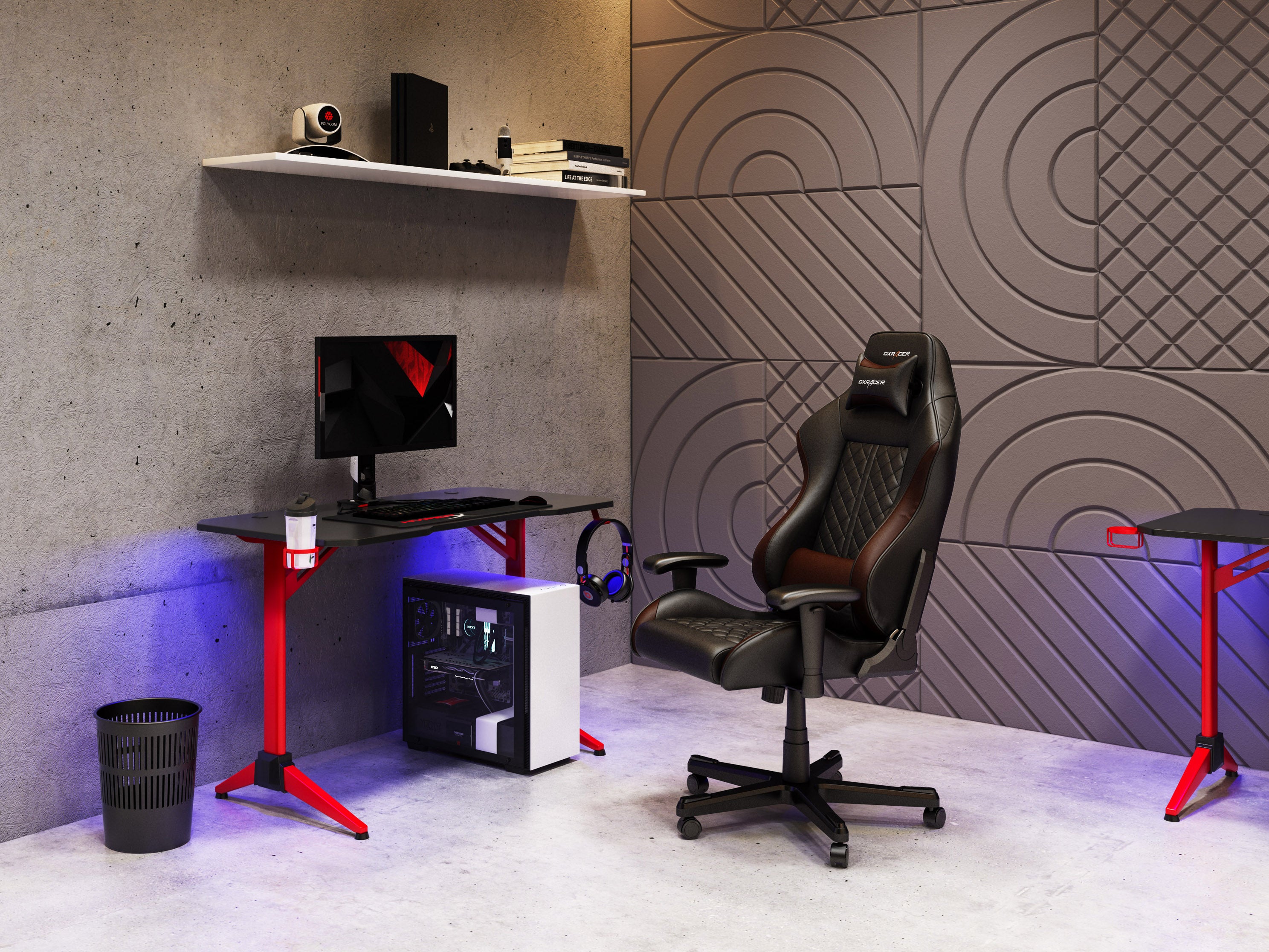Red and Black Gaming Desk with LED Lights - Ergonomic Computer Desk for Gamers & Streamers - Perfect for Gaming Setup, Home Office & Streaming Studio