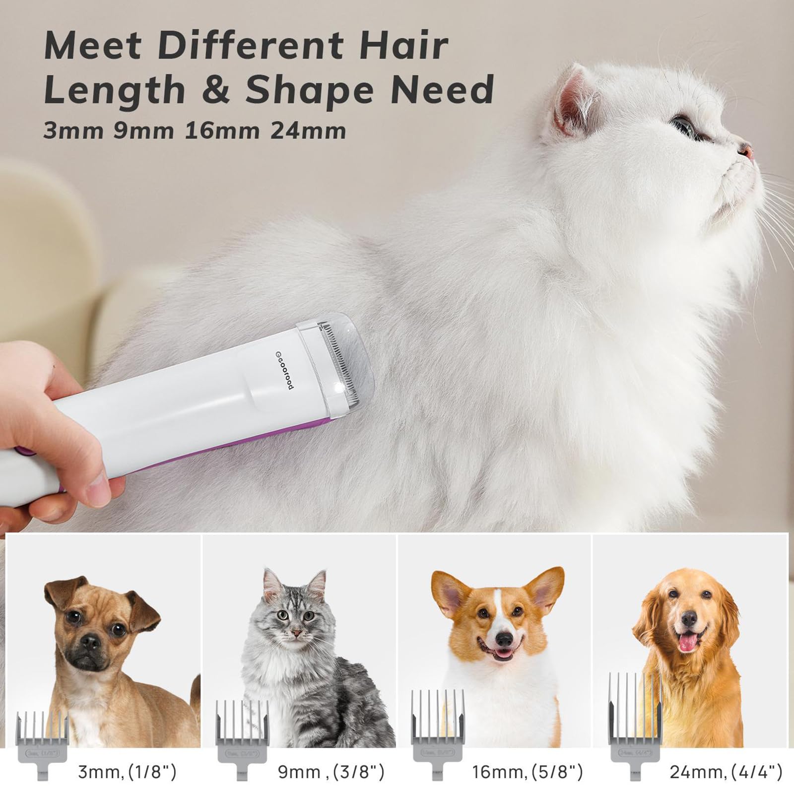 2.5L Large Capacity Pet Hair Vacuum & Grooming Kit with Clipper - Perfect for Shedding Dogs & Cats | Home Cleaning Tools for Pet Hair Removal | Ideal for Carpets, Furniture & Car Interiors (Purple/Pink)