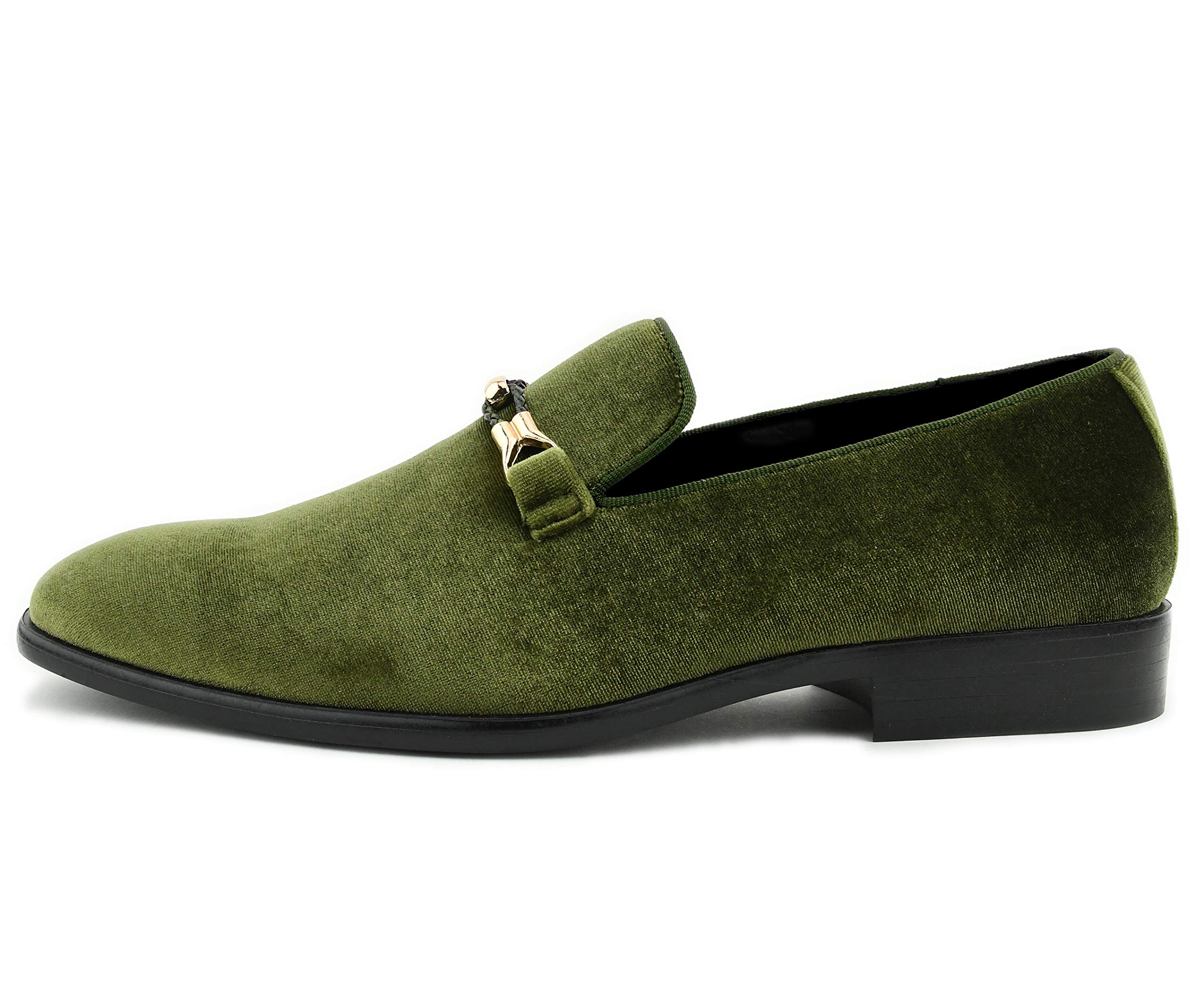 Amali Aller Men's Casual Loafers - Slip On Velvet Dress Shoes with Metal Knit Buckle - Formal Tuxedo Shoes for Weddings & Business Events