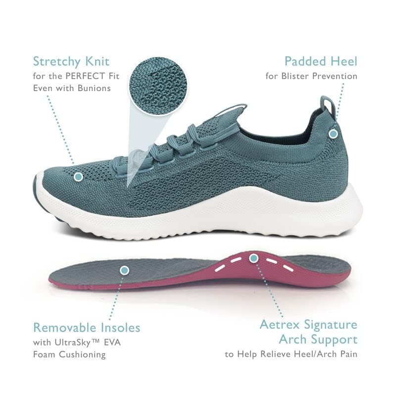 Aetrex Women's Carly Sparkle Orthopedic Arch Support Knit Sneakers – Comfortable Walking Shoes for Flat Feet, Plantar Fasciitis Relief | Perfect for Work, Travel & Everyday Wear