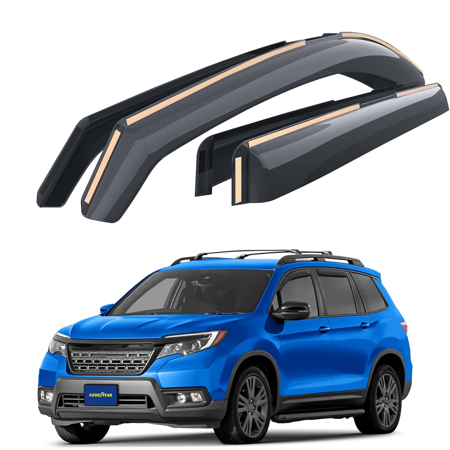 Goodyear Shatterproof In-Channel Window Deflectors for Honda Passport 2019-2025 - 4pc Rain Guards & Vent Visors - Car Windshield Protection Accessories for All-Weather Driving & Noise Reduction