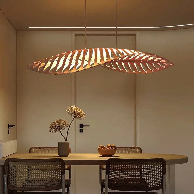 Handcrafted Wabi Sabi Wooden Fish Bone Pendant Chandelier - Unique Boho Home Decor for Living Room, Bedroom & Dining Area