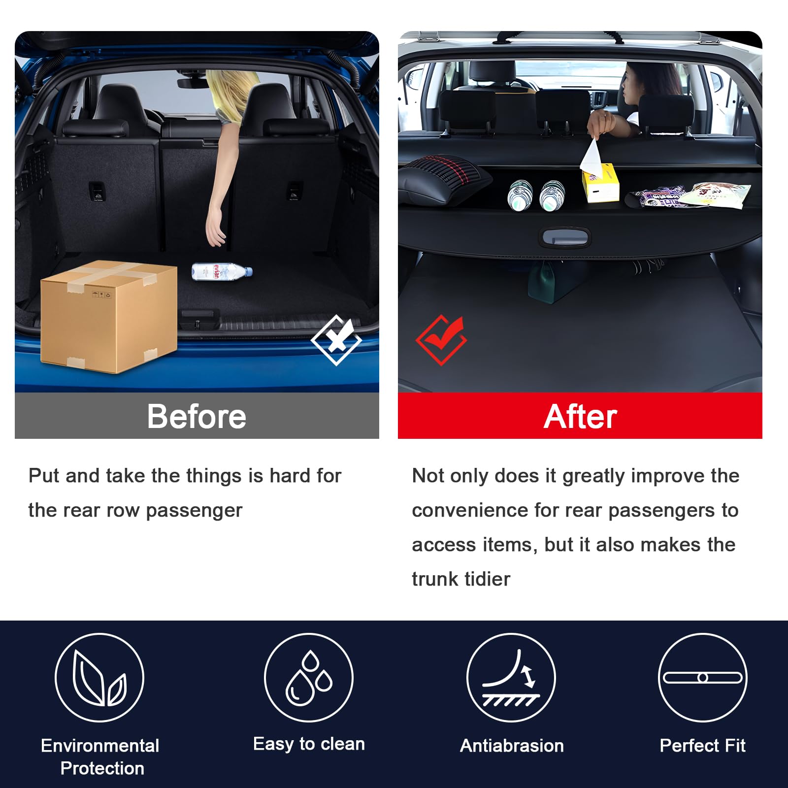 2018-2023 Hyundai Kona 1.6L Rear Cargo Cover - Durable Trunk Storage Organizer, Luggage Security Shield & UV Protection Shade - Perfect for Road Trips, Grocery Hauling & Pet Transport