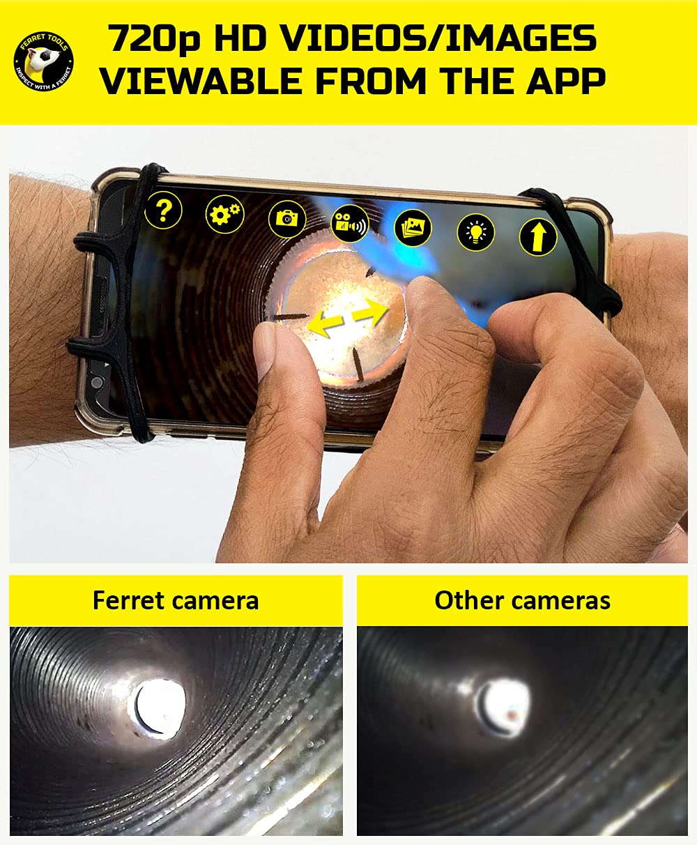 720P HD Wireless Inspection Camera with Digital Zoom & Adjustable LED Lights - IP67 Waterproof, Free App & Bar Adapters - Perfect for Plumbing, HVAC, Automotive & Home Inspections
