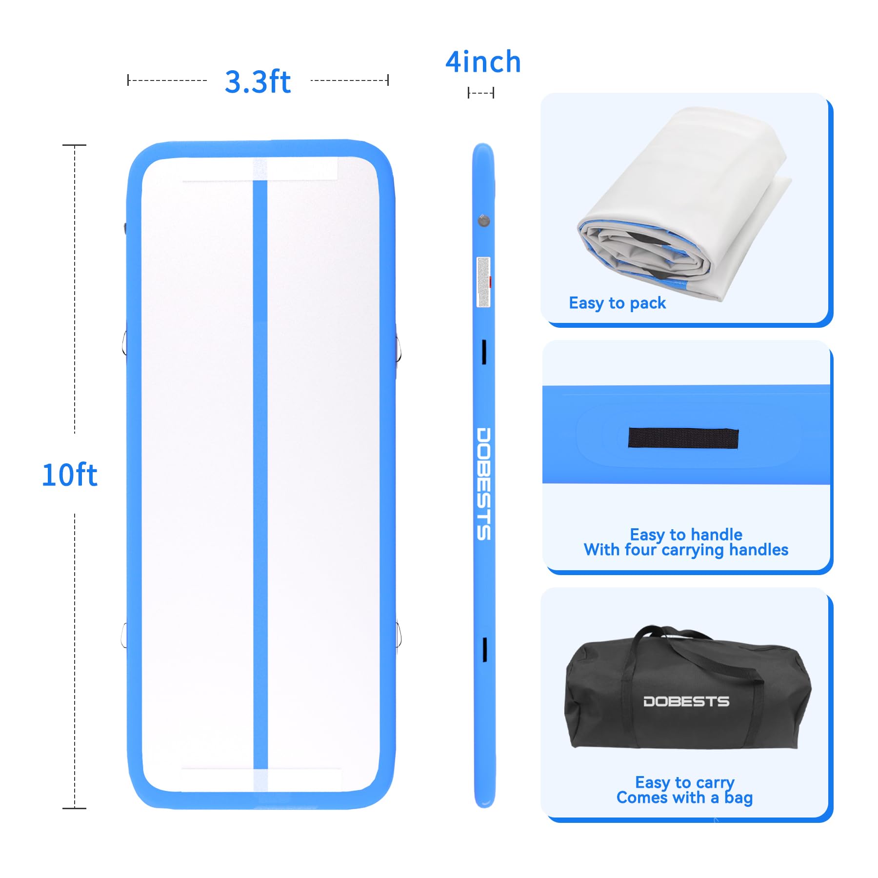 DOBESTS Inflatable Gymnastics Air Mat Tumble Track - 6.6ft/10ft/13ft/16ft/20ft Training Mat with Electric Pump for Home Gym | Perfect for Kids Gymnastics Practice, Backyard Play & Indoor Fitness Training
