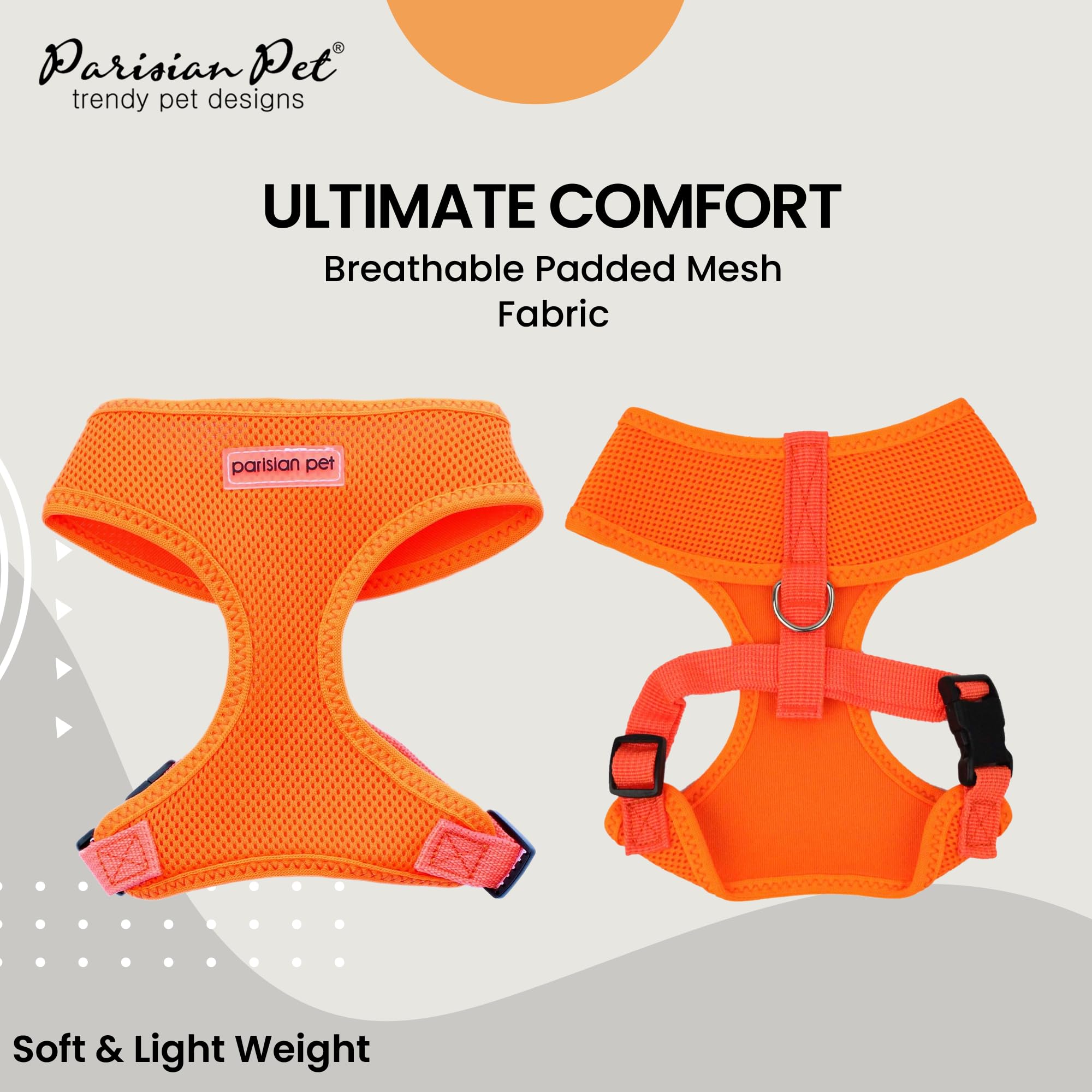 Parisian Pet Orange Adjustable No-Pull Dog Harness - Soft Padded Cooling Vest for Small Dogs - Perfect for Walking, Running & Hiking - Lightweight & Breathable for Outdoor Adventures