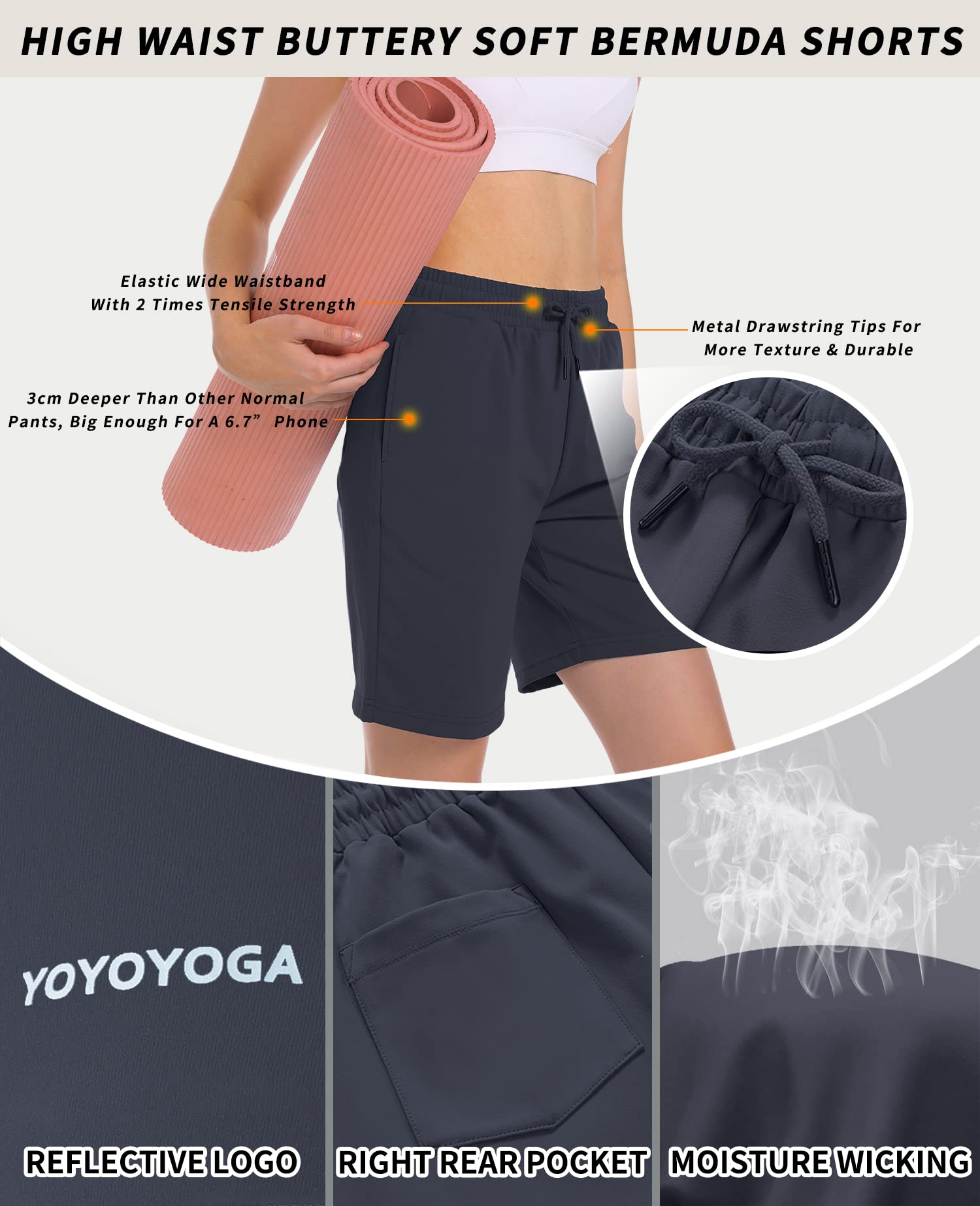 Women's Athletic Shorts with Pockets - Comfortable Bermuda Yoga Shorts for Gym, Workout & Running | Perfect for Yoga, Fitness Training & Casual Wear