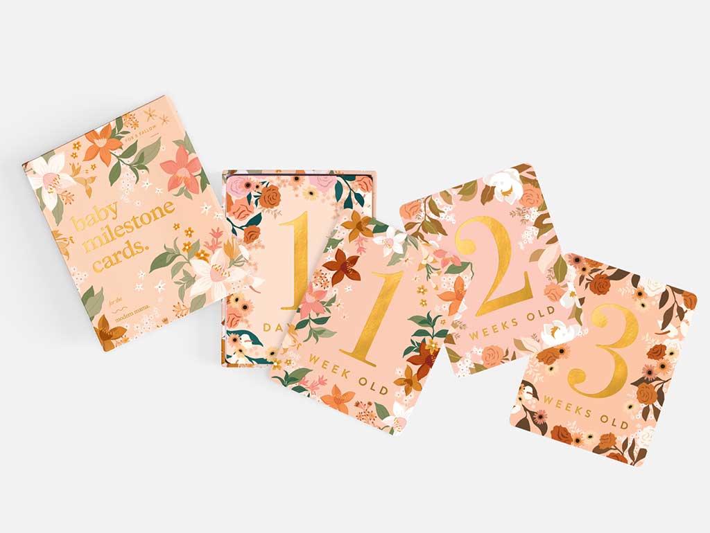 Floral & Gold Foil Baby Milestone Cards - 34-Piece Box Set for Newborn Photography, First Birthday, and Monthly Growth Tracking (Perfect for Baby Showers and Scrapbooking)