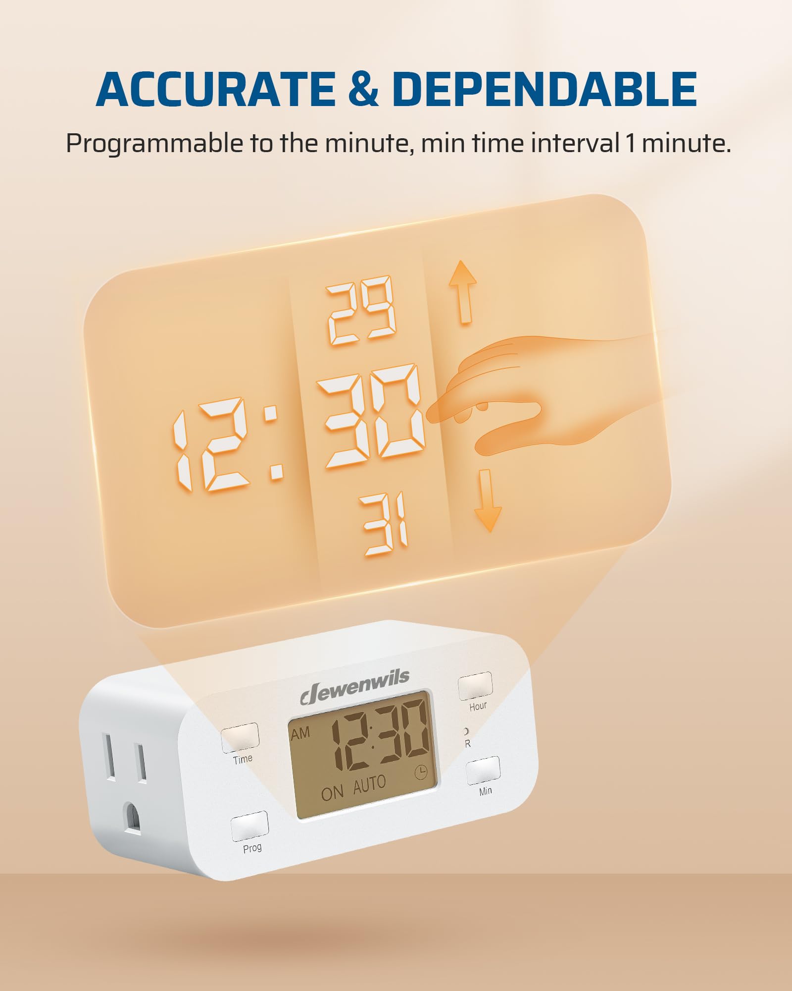 DEWENWILS 24 Hour Programmable Digital Timer Outlet - 2 Pack Electrical Outlet Timers with 1 Grounded Outlet (125V/15A/1000W, 3 Prong, 1/2 HP) - Perfect for Indoor Lamps, Fans, Aquariums & Home Automation