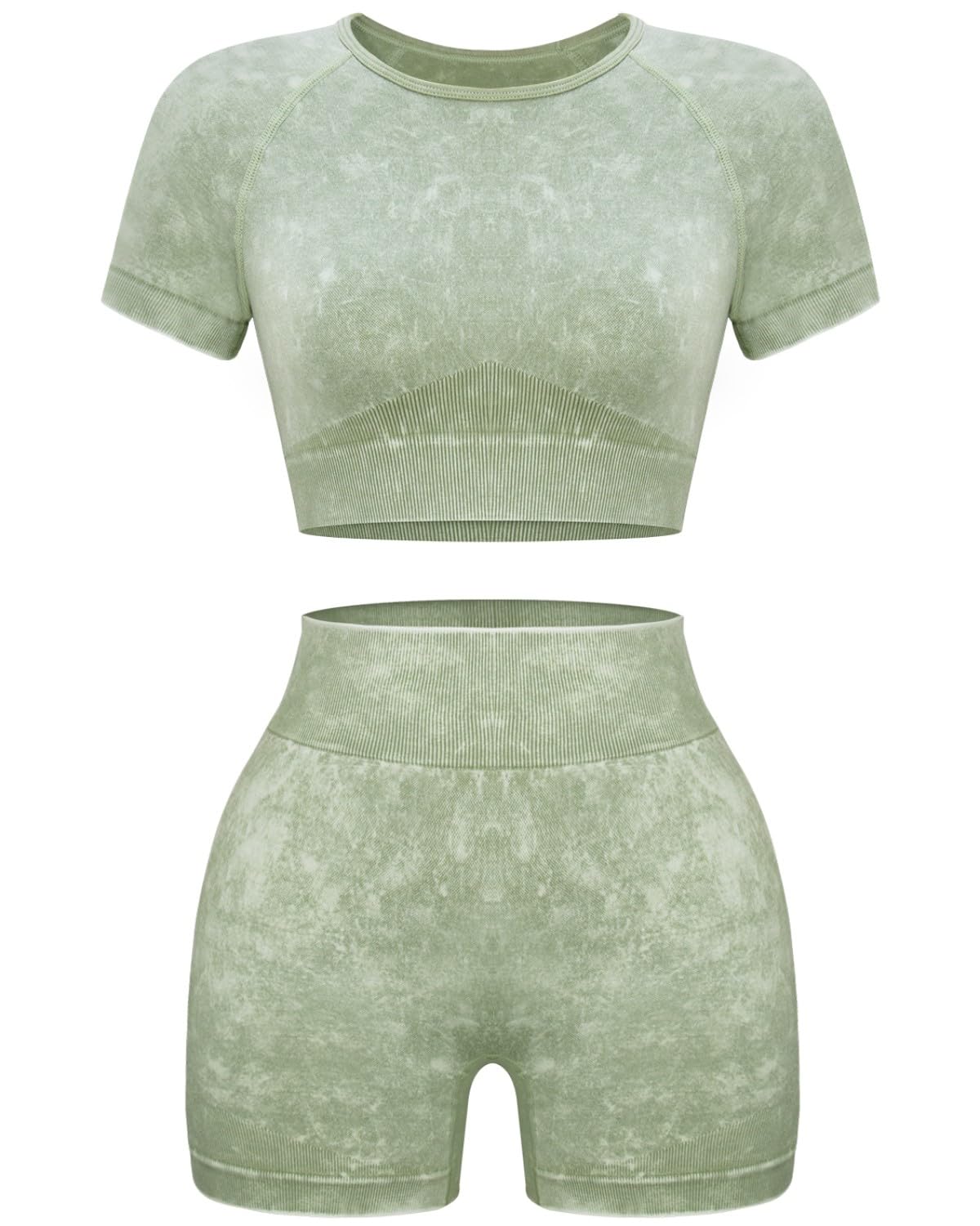 OLCHEE Women's Seamless Acid Wash Yoga Outfits - 2 Piece Workout Set with Shorts & Crop Top | Gym Athletic Clothing for Yoga, Running & Fitness | Perfect for Workouts, Lounge & Active Lifestyle