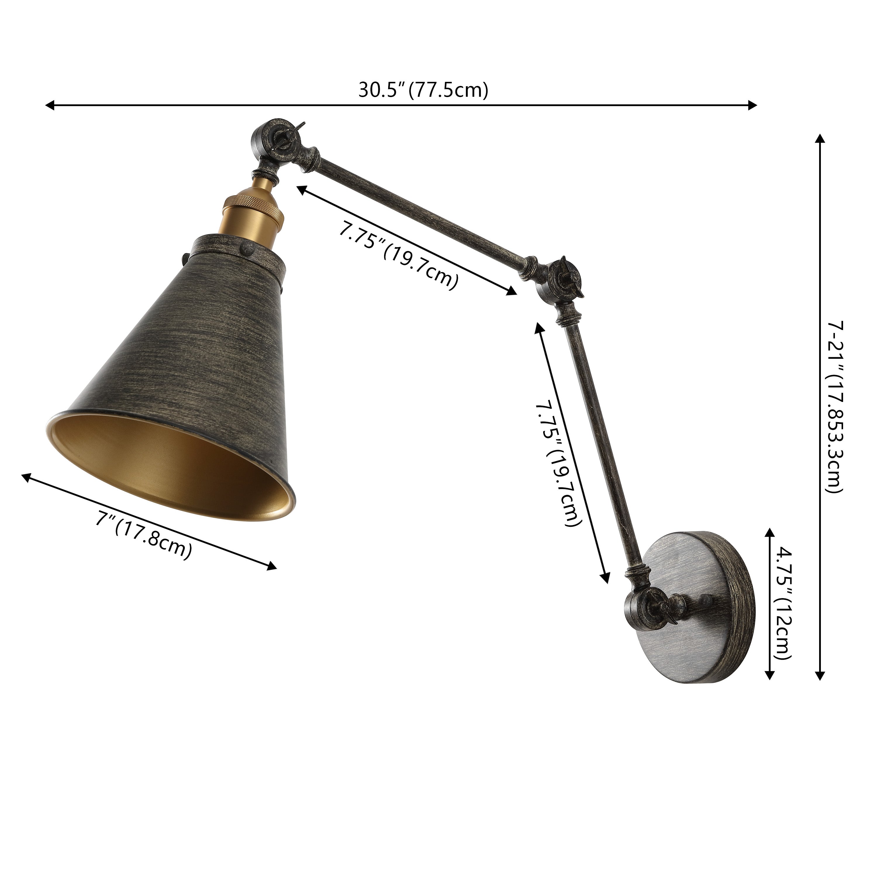 Rover 7 Adjustable Arm Metal LED Wall Sconce - Modern Dimmable Light Fixture for Bedroom, Living Room & Hallway Lighting