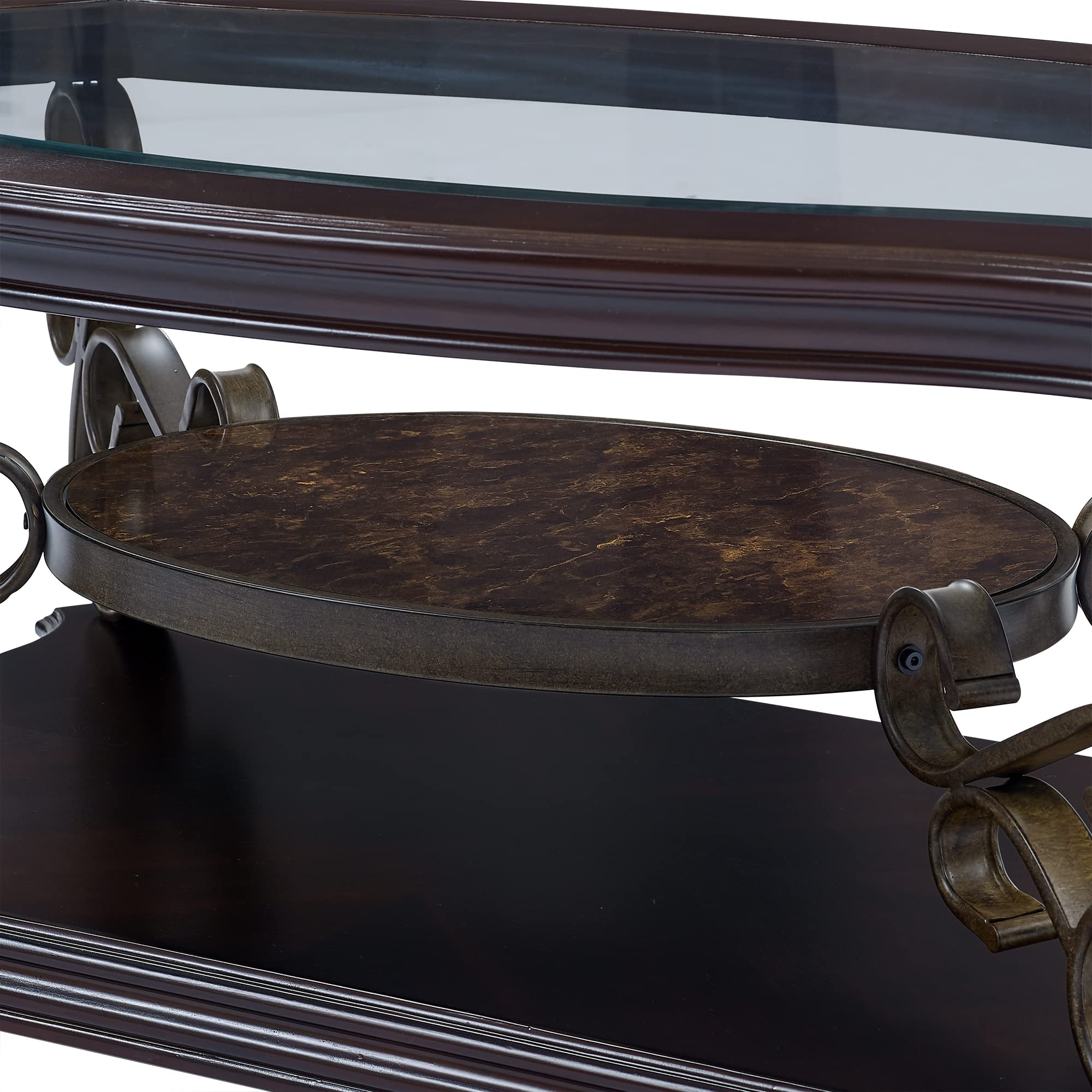 Vintage Oval Coffee Table with Tempered Glass Top and Middle Shelf - Traditional Cocktail Table for Living Room - Easy Assembly Home Furniture - Perfect for Small Spaces, Apartments and Cozy Living Rooms